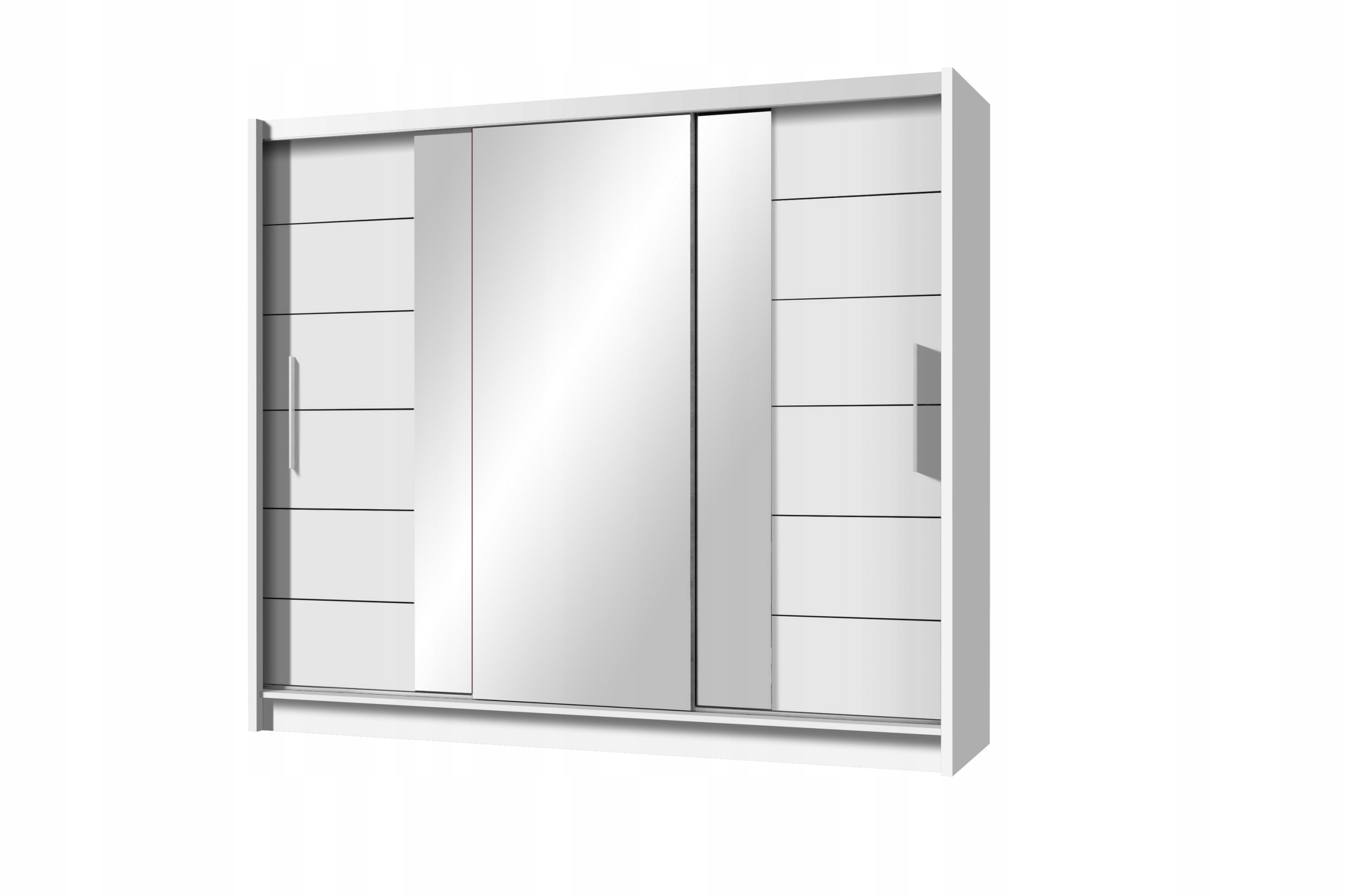 Skříň skříň Kayle 250 cm se zrcadlem Posuvné dveře Bílá