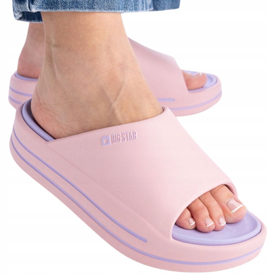 KLAPKI DAMSKIE BIG STAR WYSOKA PODESZWA PIANKOWE GUMOWE