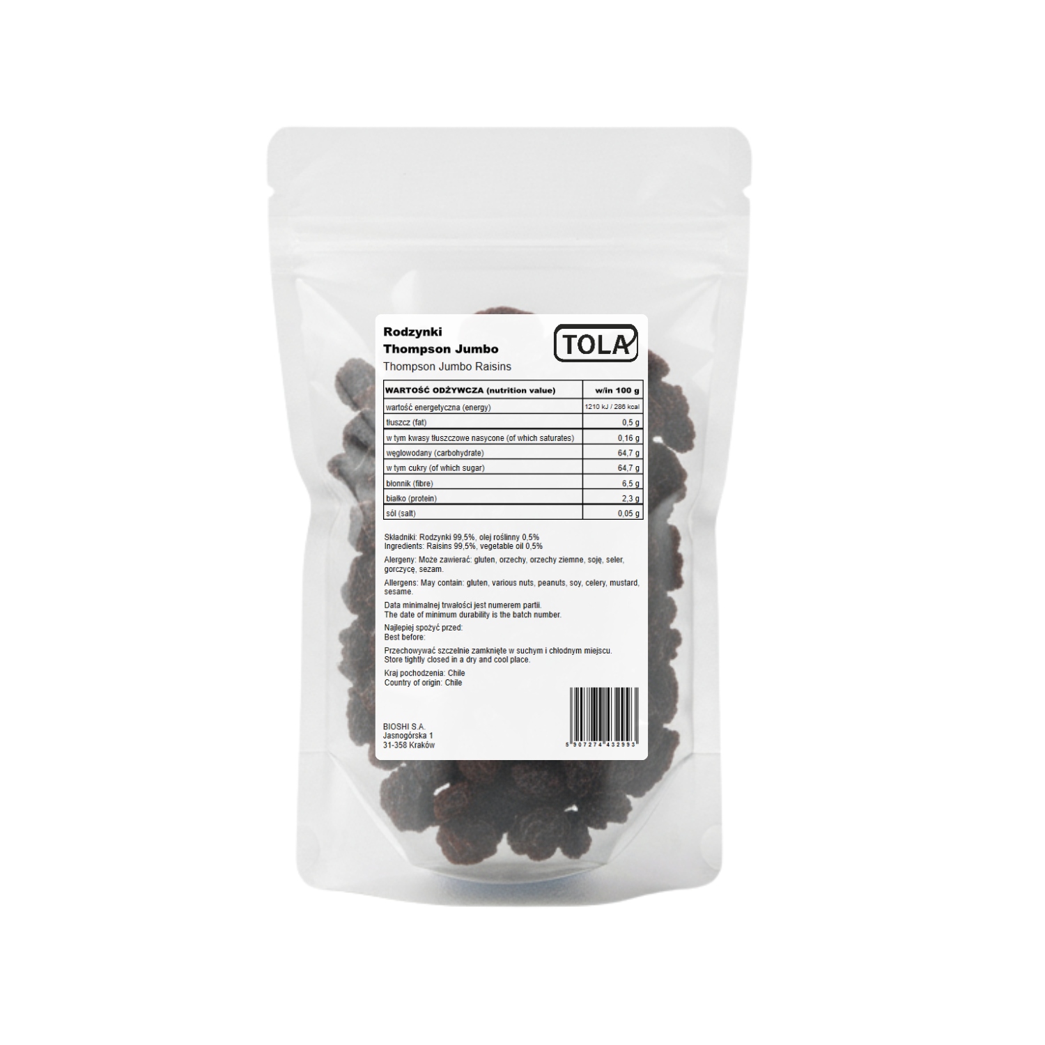 Levně Rozinky Thompson Jumbo 5 kg – chutné, vysoce kvalitní Tola