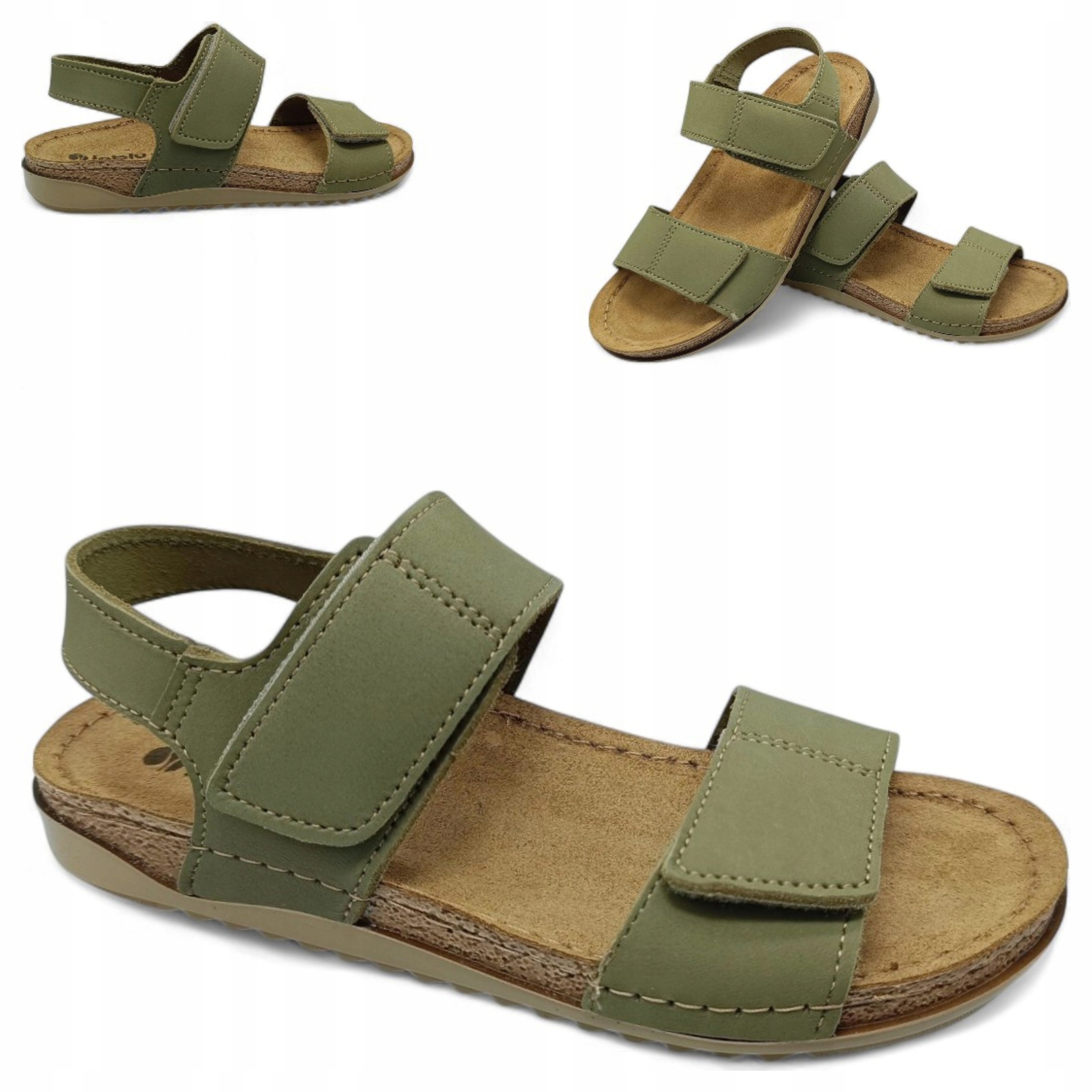 Dámské kožené sandály 36 Nastavitelné na suchý zip Lehké Módní Inblu Olivové