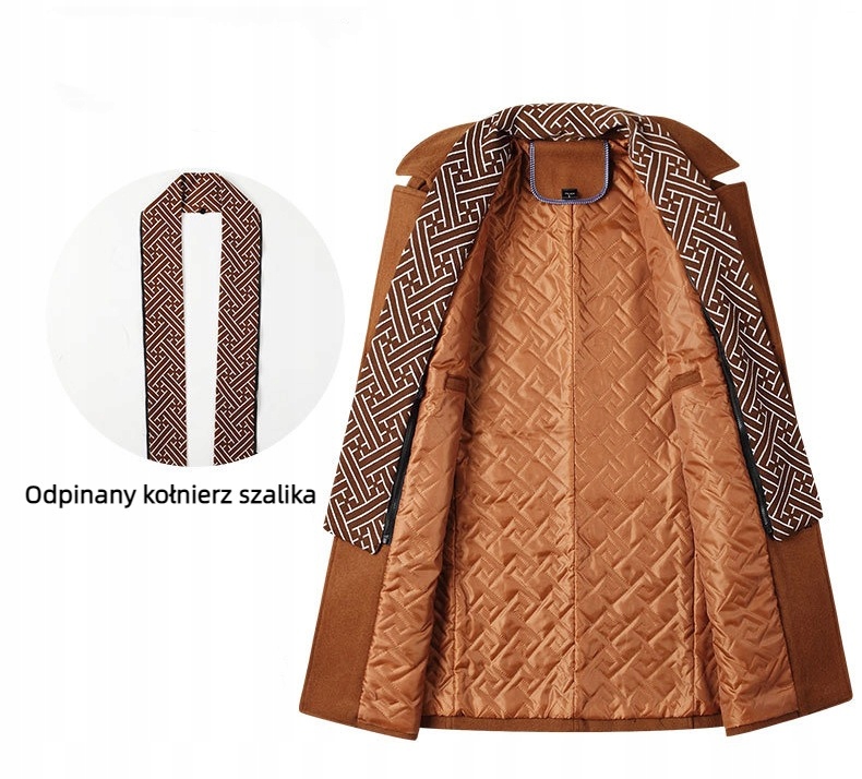 CIEPŁY MĘSKI PŁASZCZ KLASYCZNY ZIMOWY MODA TRENCZ Długość całkowita 0 cm