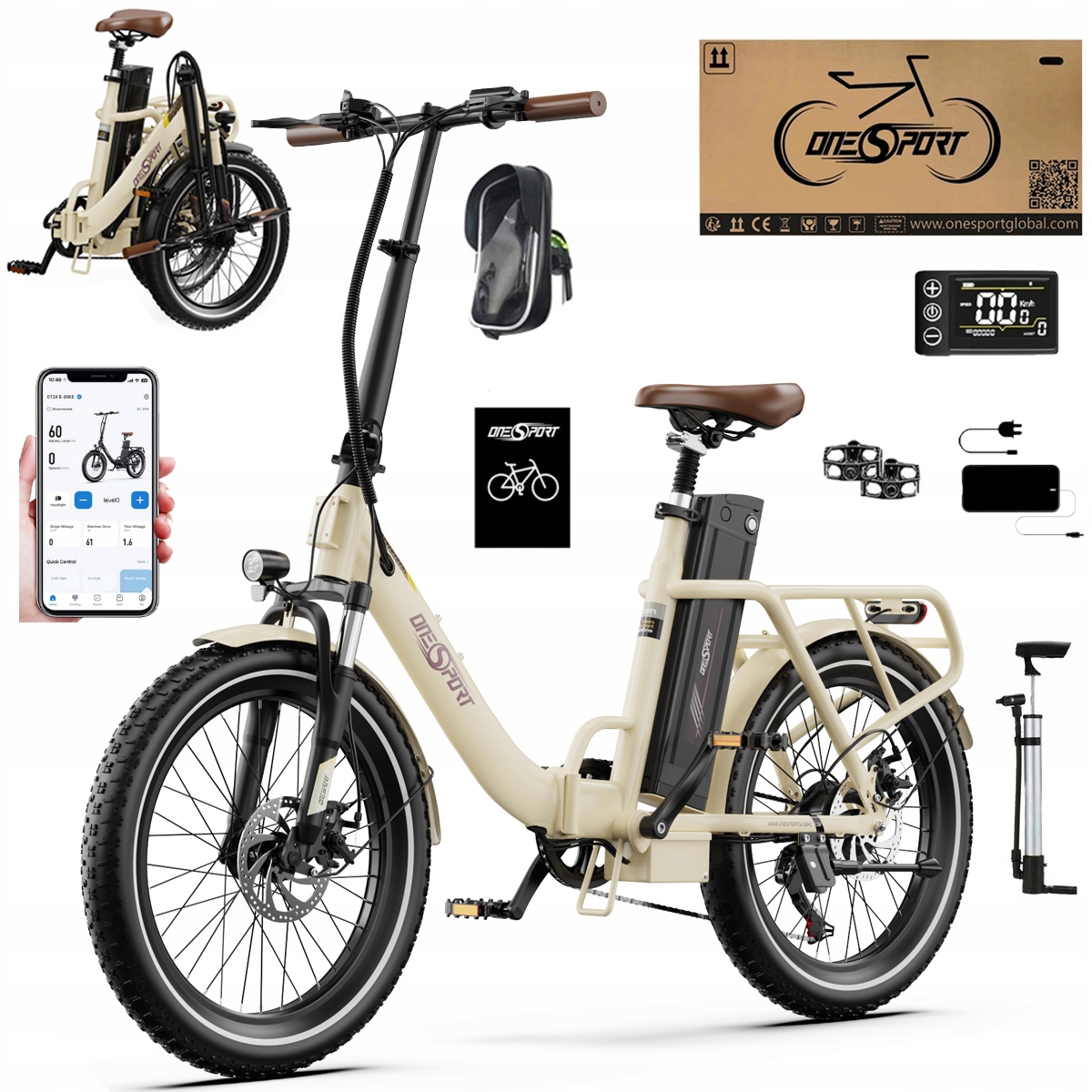 2026 Nowy Składany Rower elektryczny Onesport OT16-2 250W 48V17Ah120km 20"