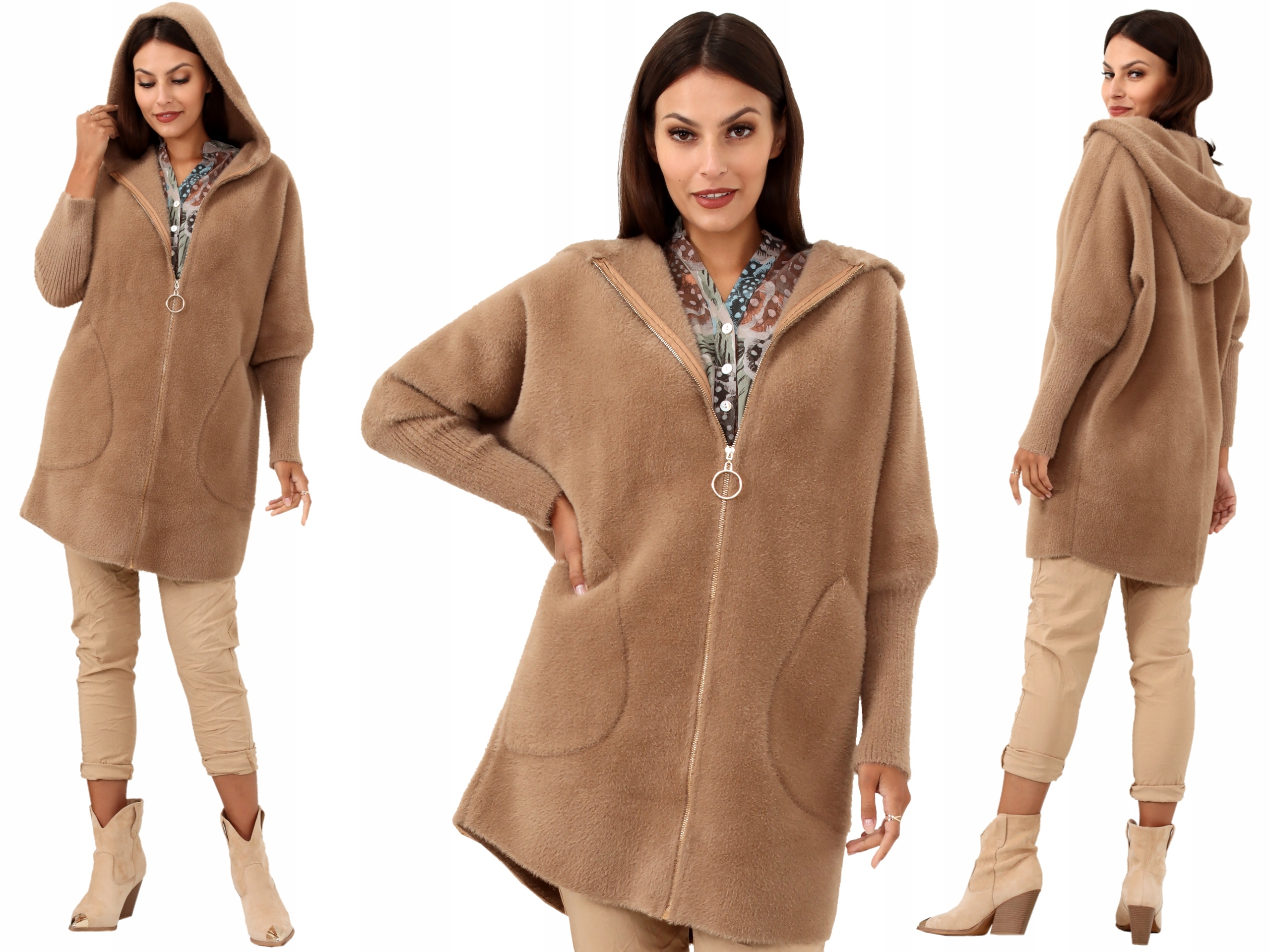 

Alpaka modny Płaszcz z Kapturem wełna R510