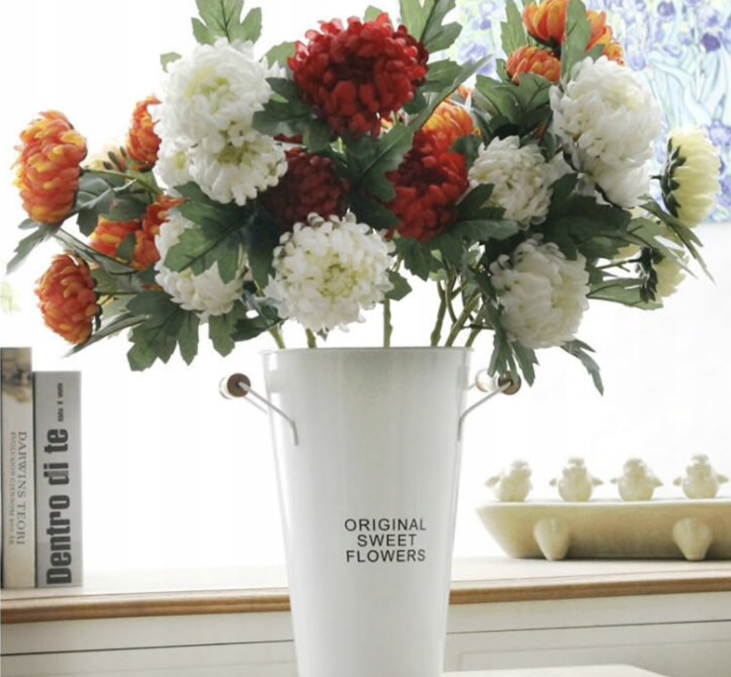 CHRYZANTEMA BIAŁA BUKIET 5 GŁÓW ŚR. GŁOWY 10 CM Kod producenta brak