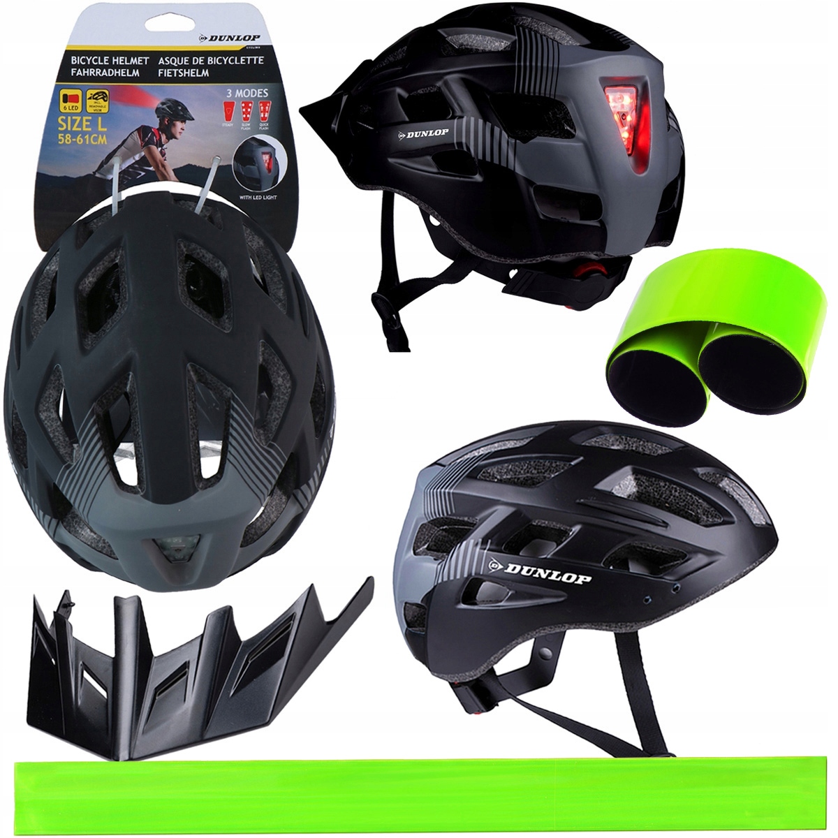 Dunlop Cyklistická helma velikost L, nastavitelná, Led podsvícení vzadu Reflexní Prvek