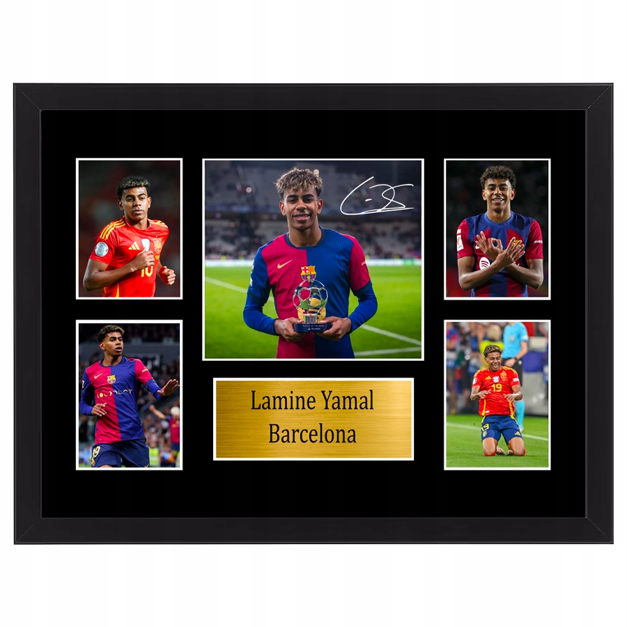 Obraz Lamine Yamal Fc Barcelona Hiszpania plakat w ramce autograf 70x50 cm