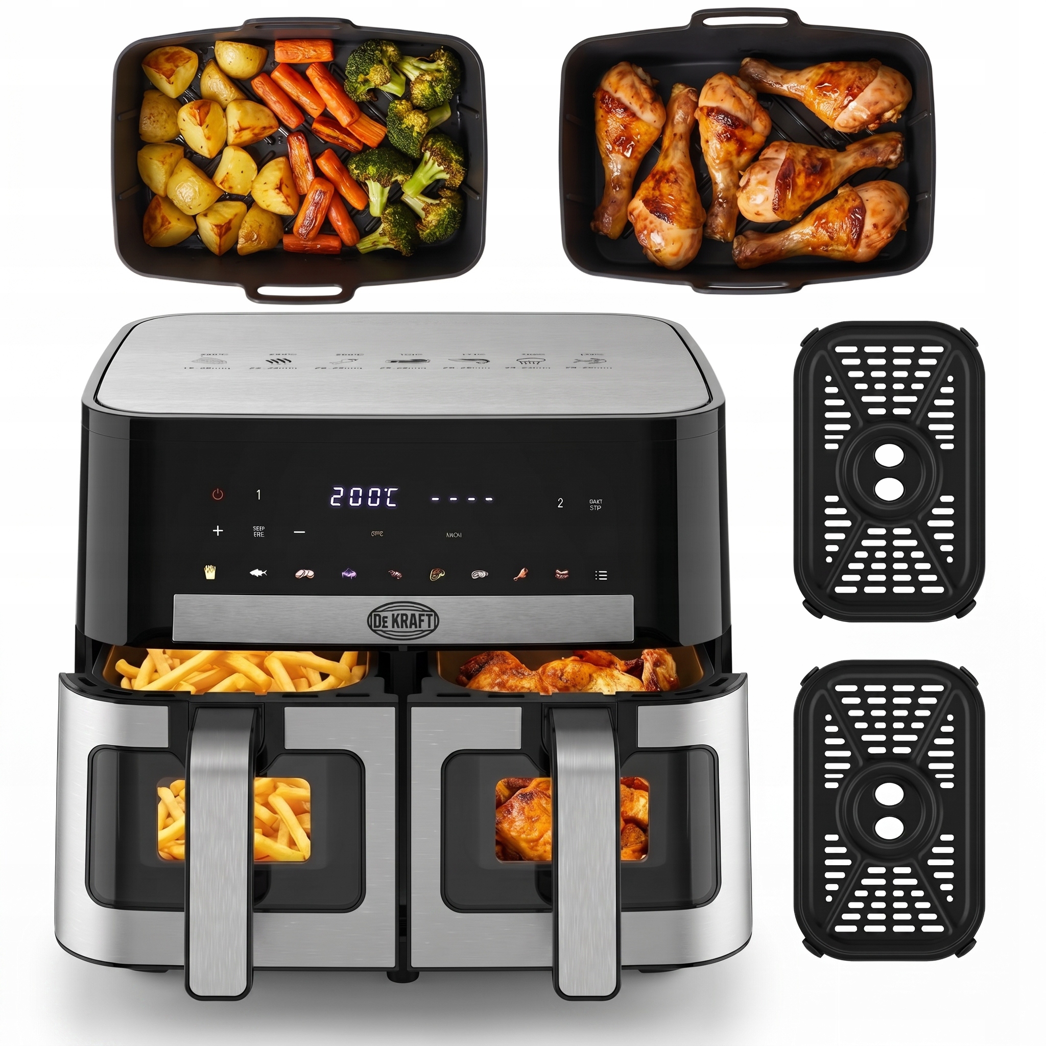 Horkovzdušná fritéza 10L Dvoukomorová Dual Basket XXL 2200W 9 programů