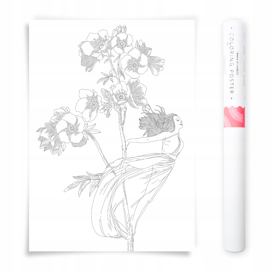 50 x 70 cm Plakát na vybarvování Víla a květina Ilustrace Anna Grunduls