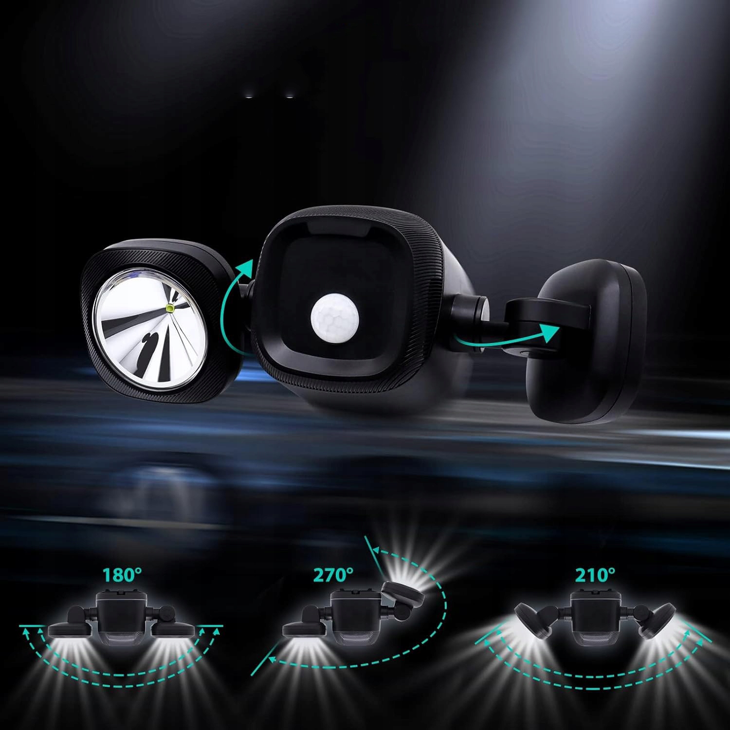 KINKIET OGRÓD CZUJNIK RUCHU LED BATERIA DO GARAŻU, OGRODU I PATIO Kolor czarny