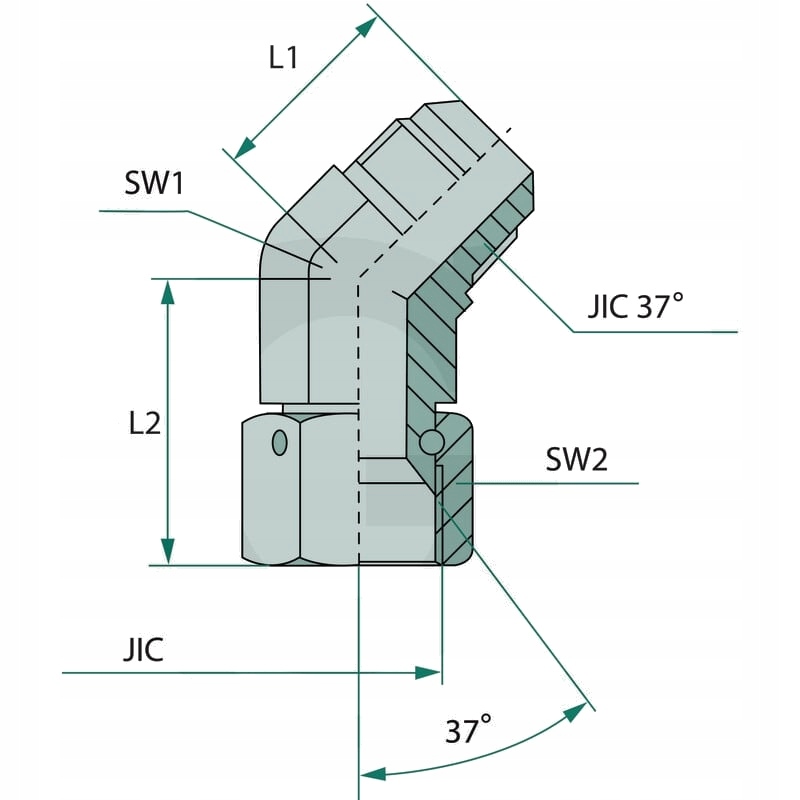 WA 1.1/16 FS-JIC x 1.1/16 M-JIC 45° Adapter Producent części Granit