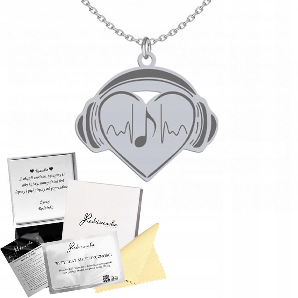 Stříbrný Náhrdelník Srdce Sluchátka Řetízek Stříbro 925 Dárek Gravírování