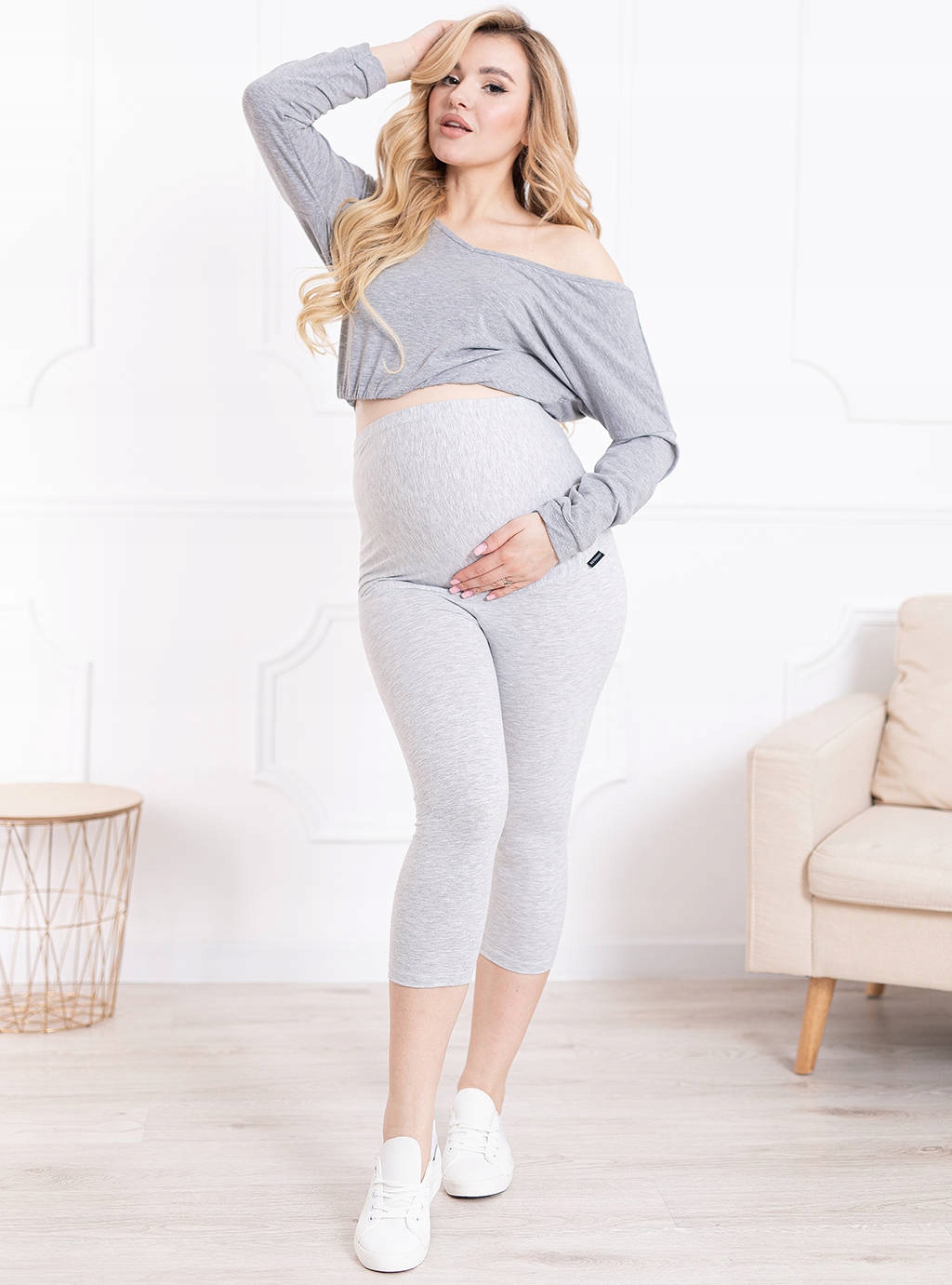 LEGGINSY CIĄŻOWE RYBACZKI Z PANELEM SPODNIE M Model Rybaczki