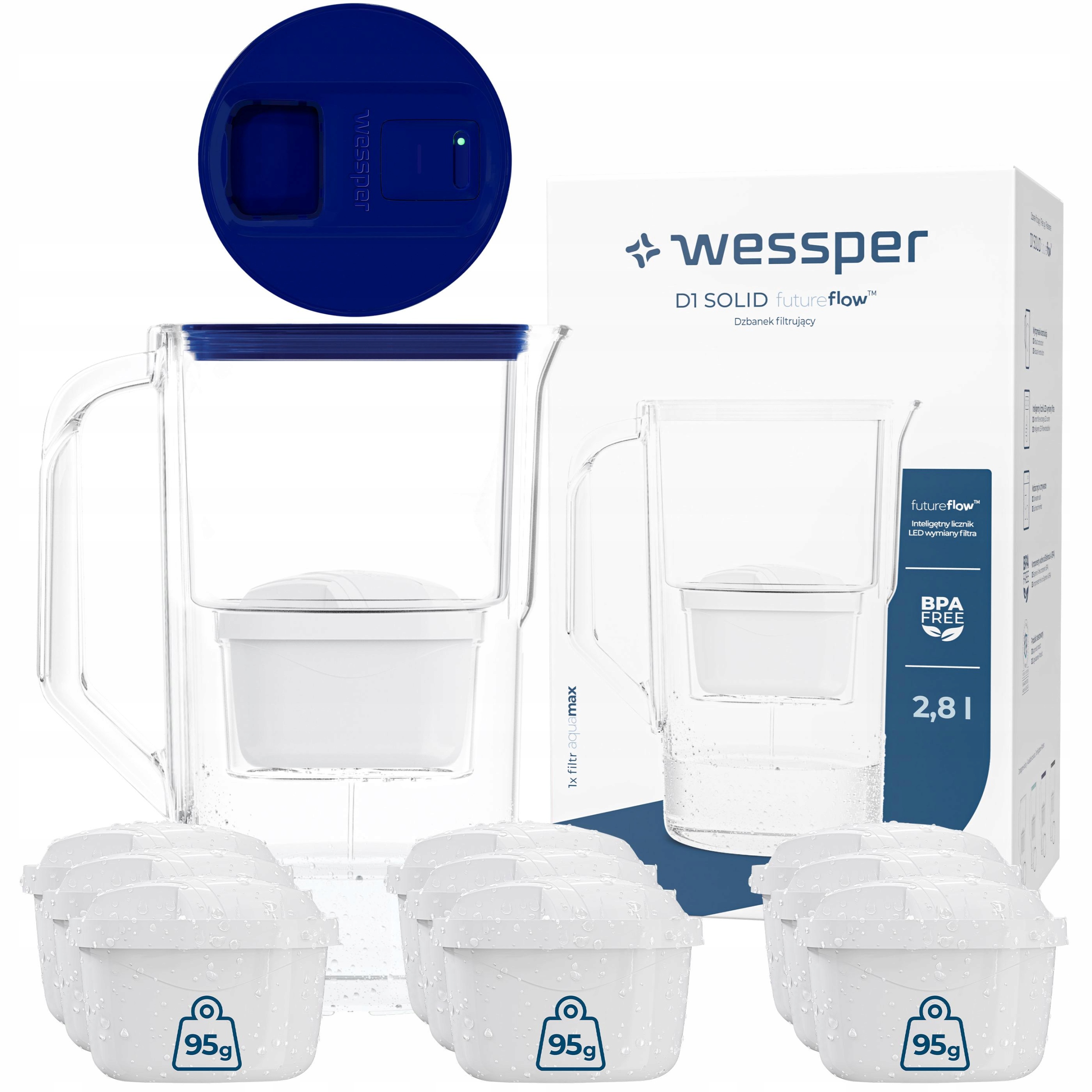 Filtrační konvice Wessper D1 Solid 2,8 l Ff Led 10 x filtrační vložka vody