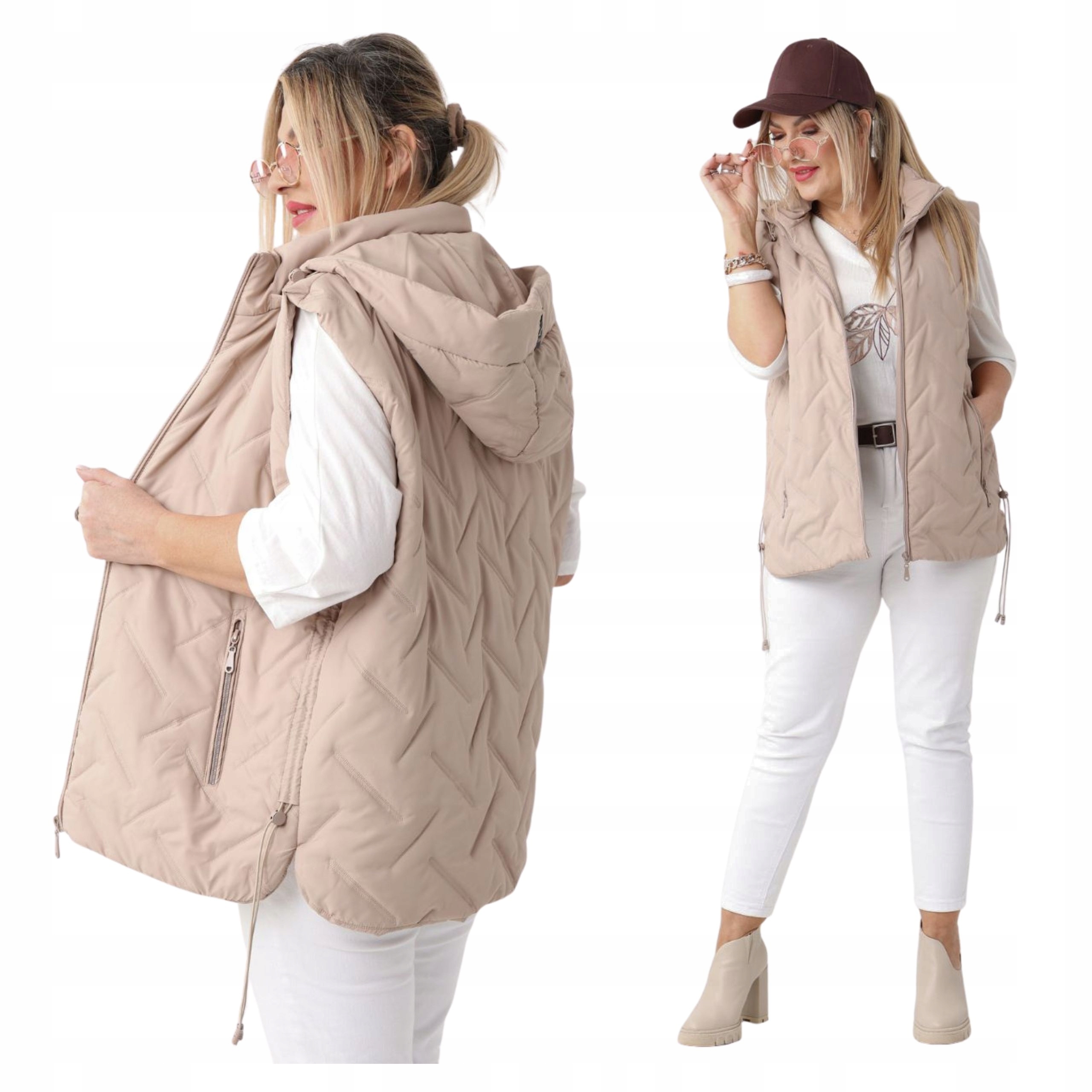 Kamizelka Pikowana Bezrękawnik Damski Z Kapturem Duże Rozmiary Przejściowa