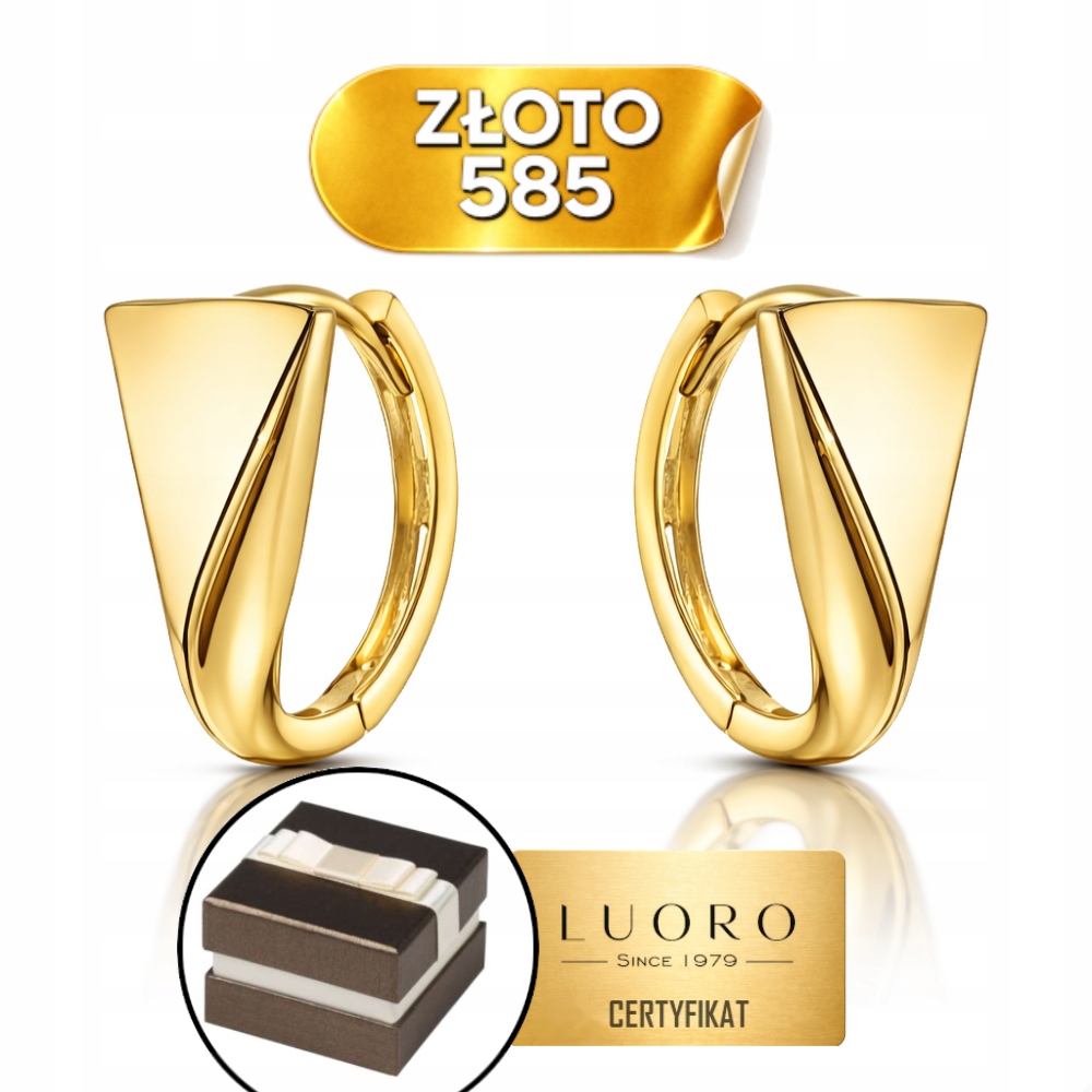 Náušnice zlaté 585 14K trojúhelníky na kreolu 12 mm žluté elegantní