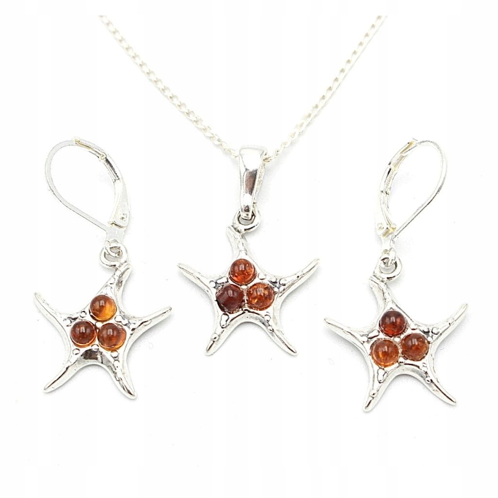 Stříbrný Set Hvězdice jantar Řetízek