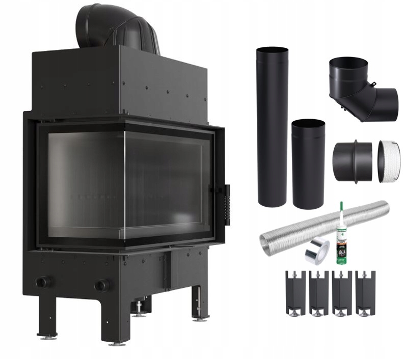 Komínová Vložka Ocelová Floki M Levá Černá Eko Rohová 10 kW Komplet Trubek