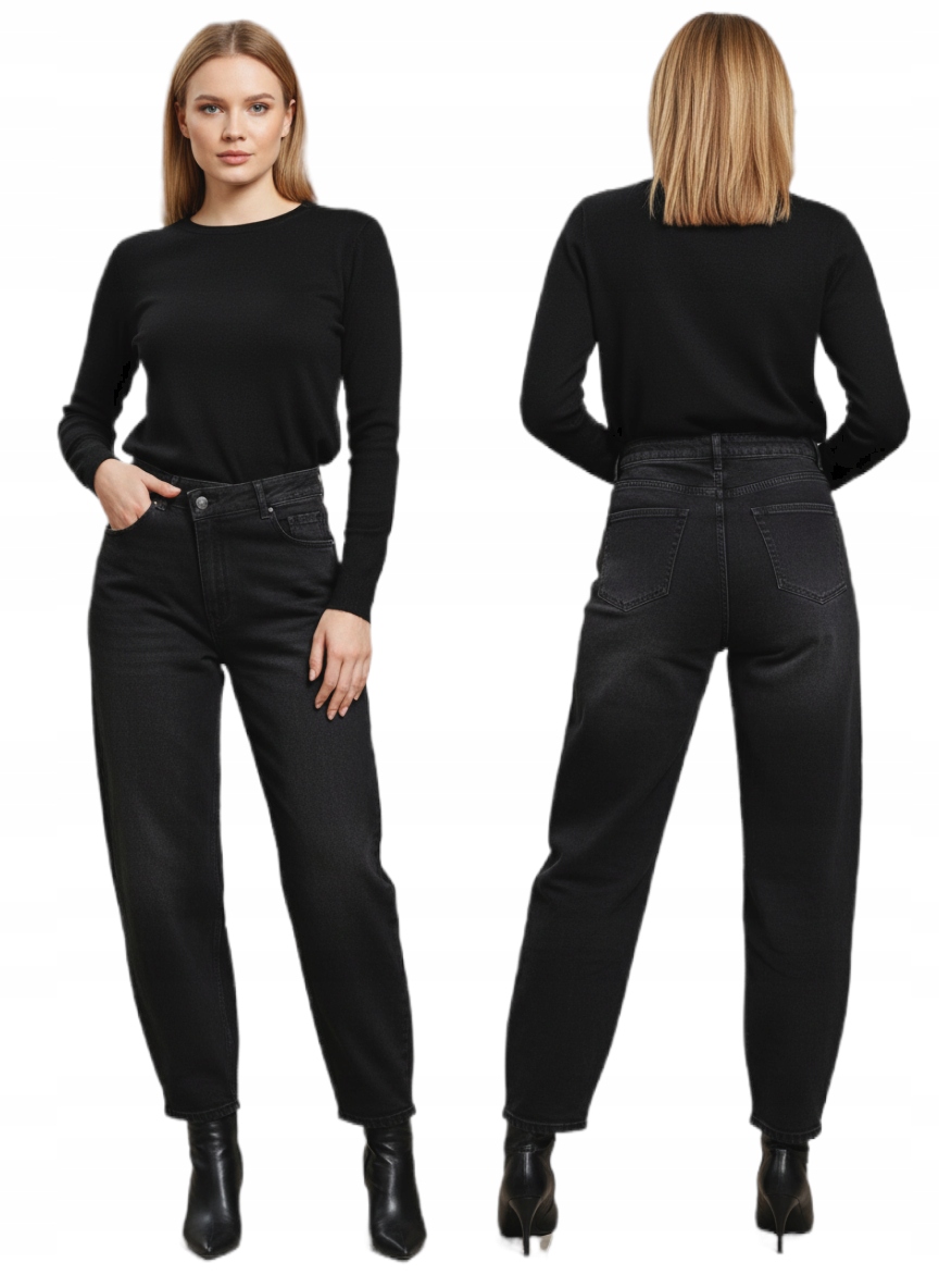 Spodnie Damskie Jeansy Szerokie Wide Leg Balloon Czarne L