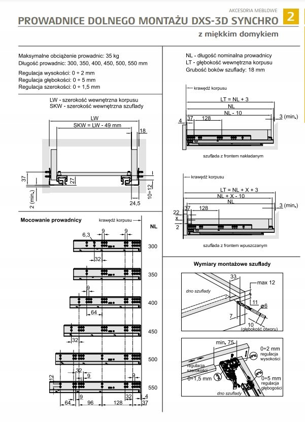 Prowadnica dolnego montażu DXS-3D SEVROLL L-550 Kod producenta 05412