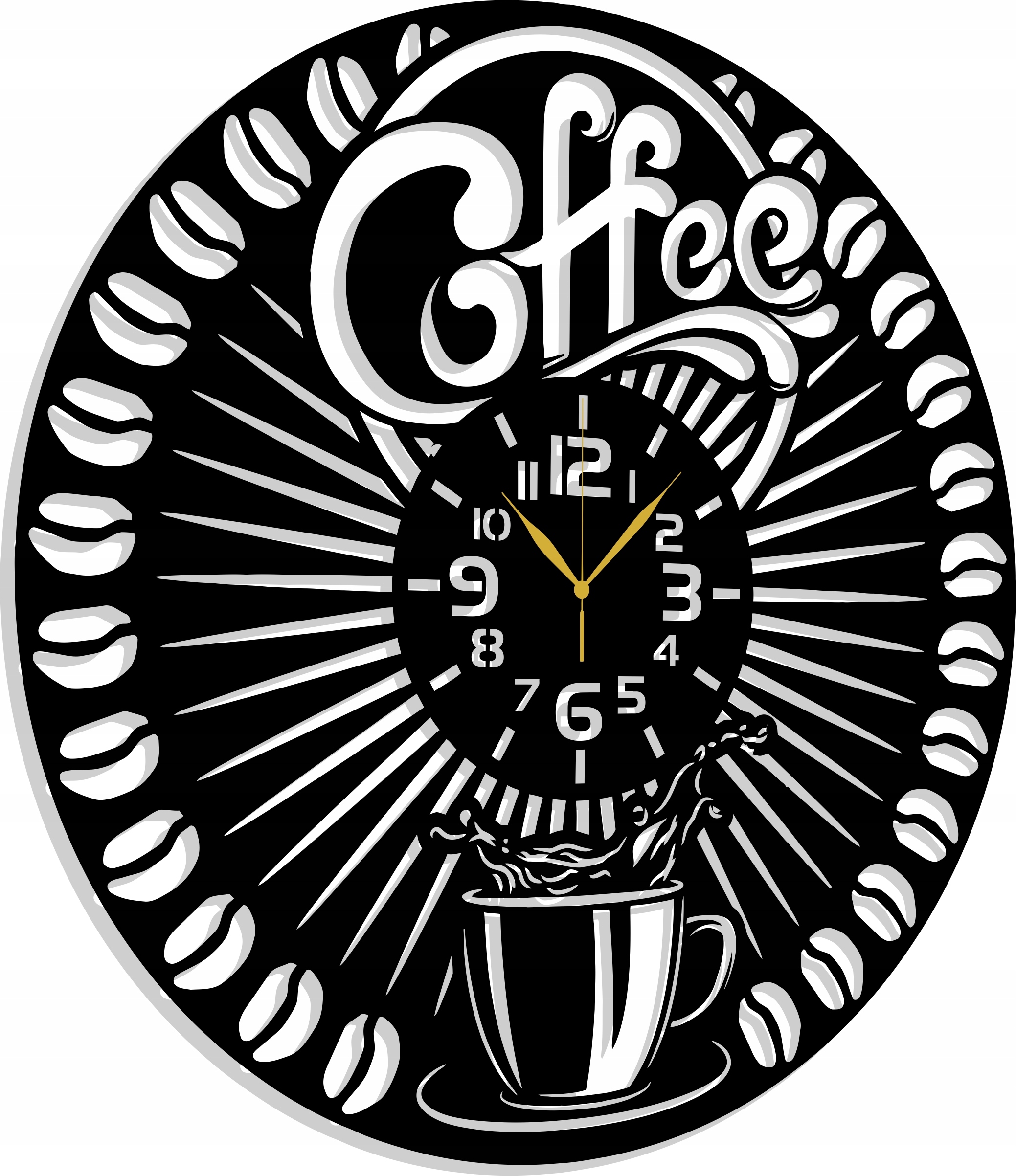 Nástěnné hodiny do kavárny, pražírny kávy, kuchyně pro baristy, 80 cm, 3D dárek