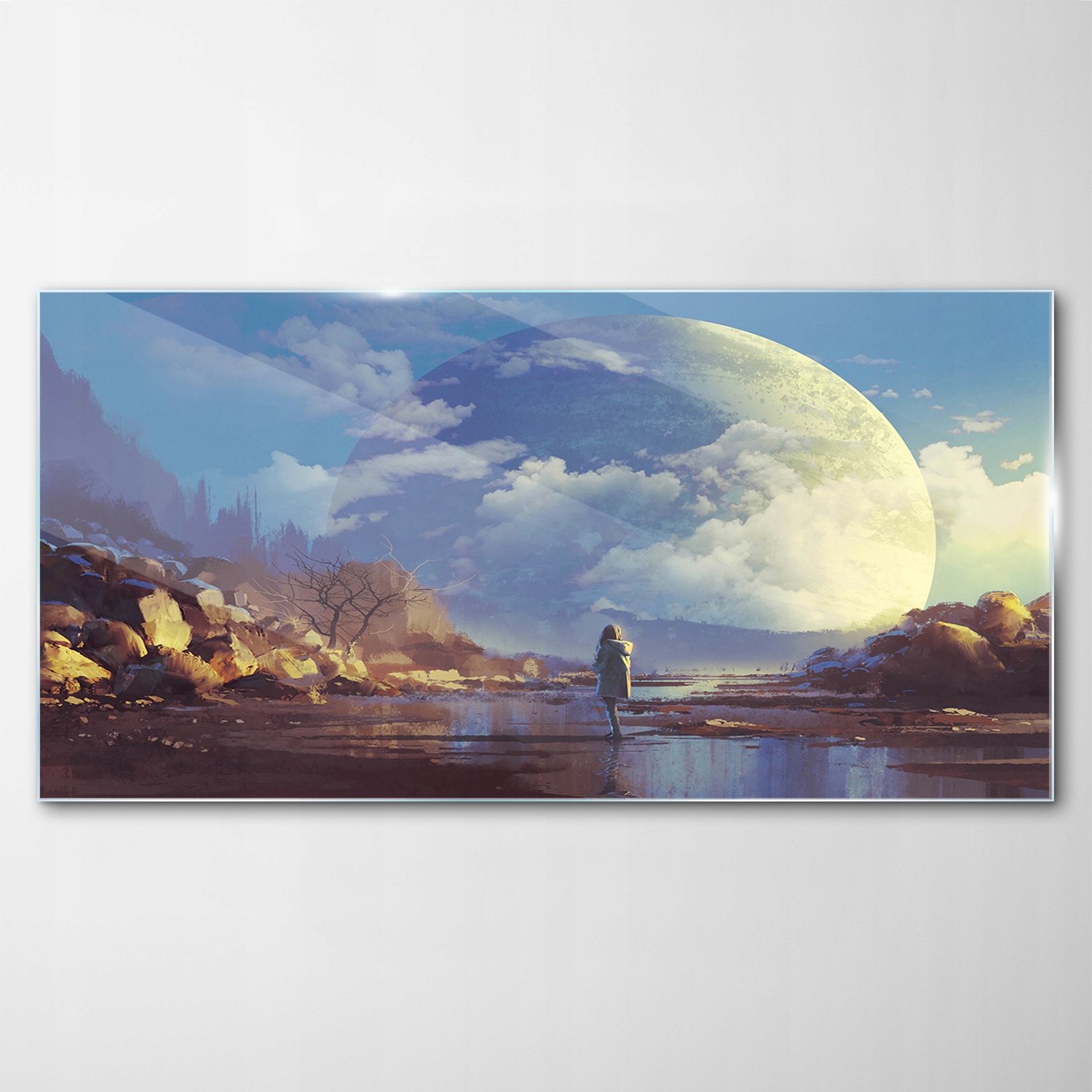 

Obraz na Szkle Dekor Kobieta Księżyc Ziemia 120x60