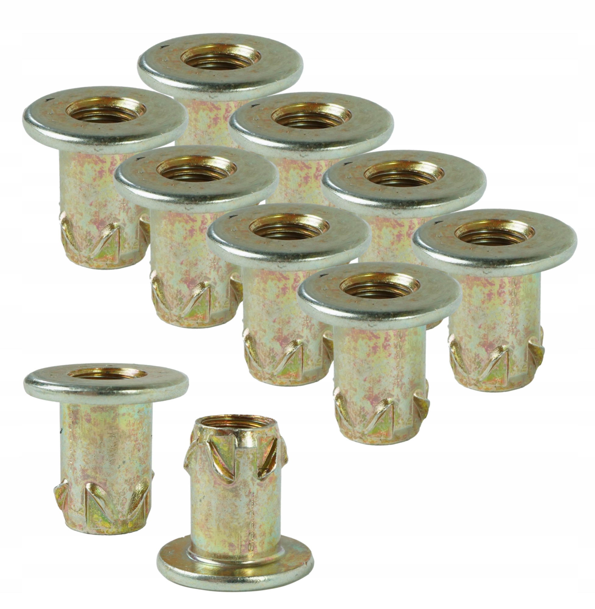 10x Mufa M8 x 16mm z kołnierzem wbijana wpustka meblowa do drewna, stopek Średnica 8 mm