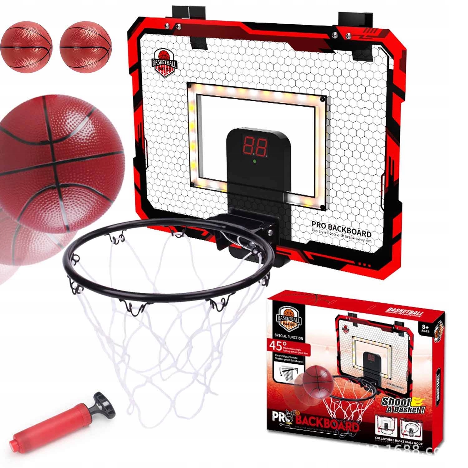 Sada pro mini basketbal na dveře pokoje Závěsná 3 míčky a pumpička Hračka