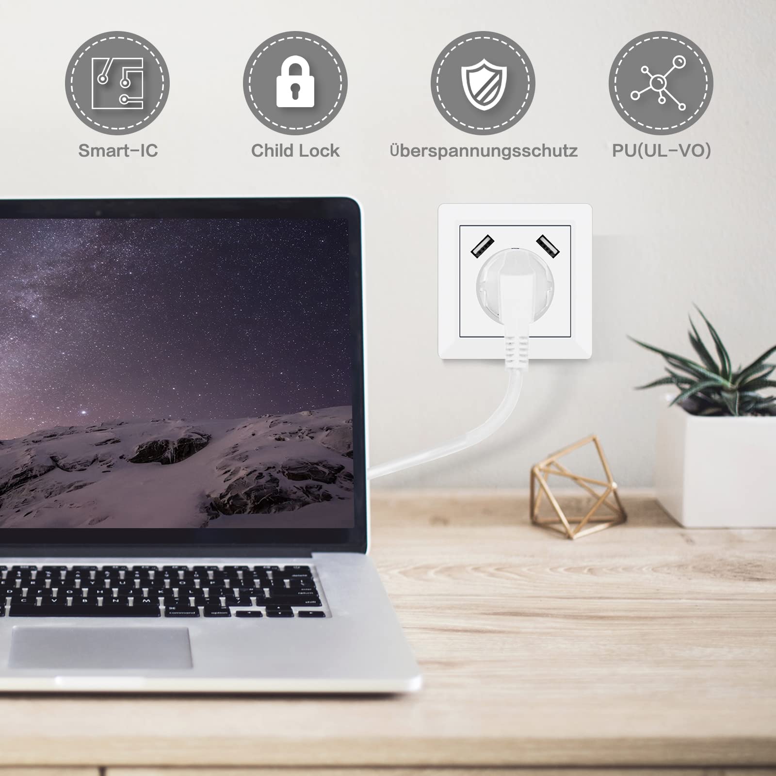 Gniazdo ścienne z USB, 5V 3.4A, Schuko, System 55, 33mm głębokości — miniatura 6