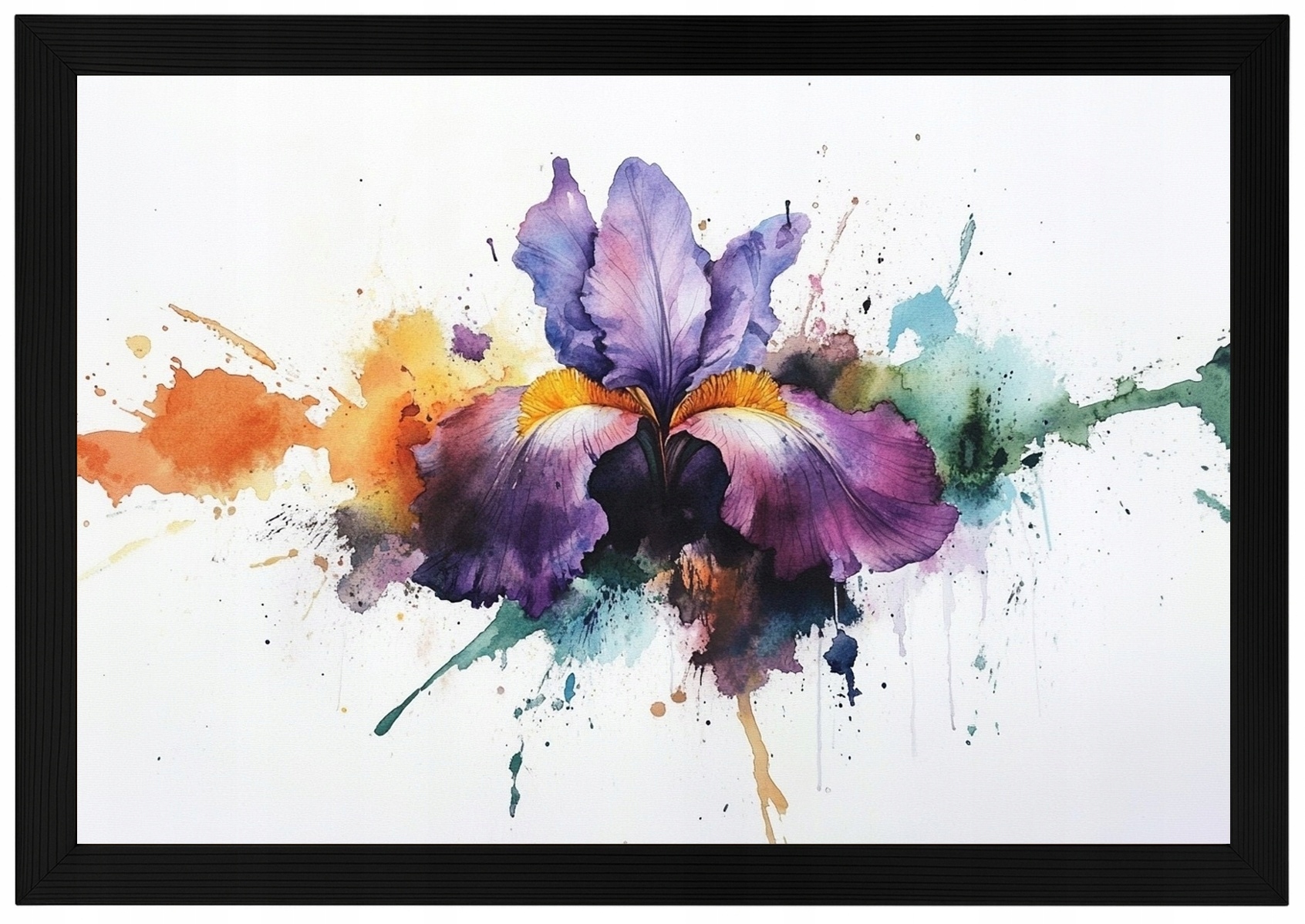 Plakát Rámeček Dřevo Akvarel Příroda Květ Fialový Irys Splash 93x62