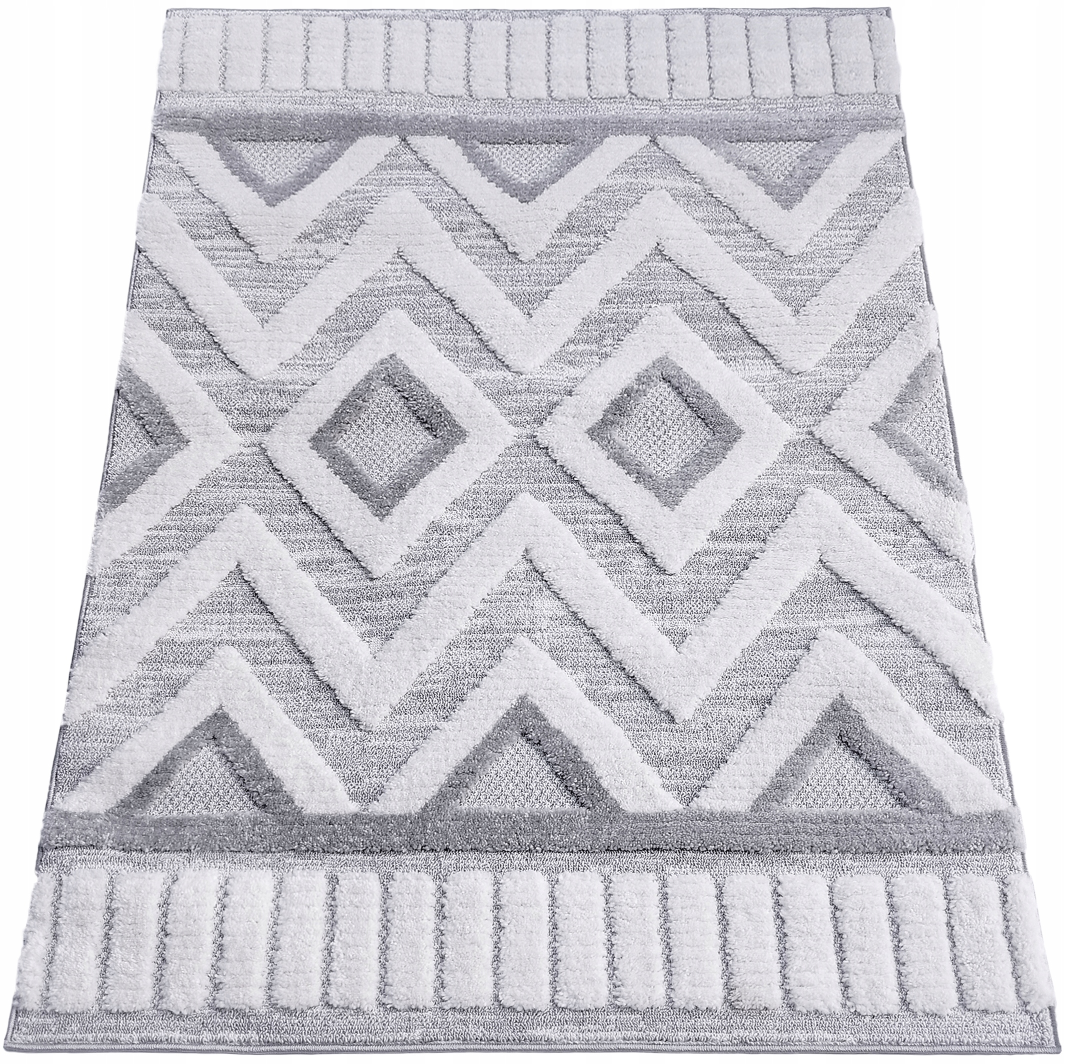 Koberec 120x180 Boho Berber Do Obývačky Šedá Krémová Dvojúrovňová