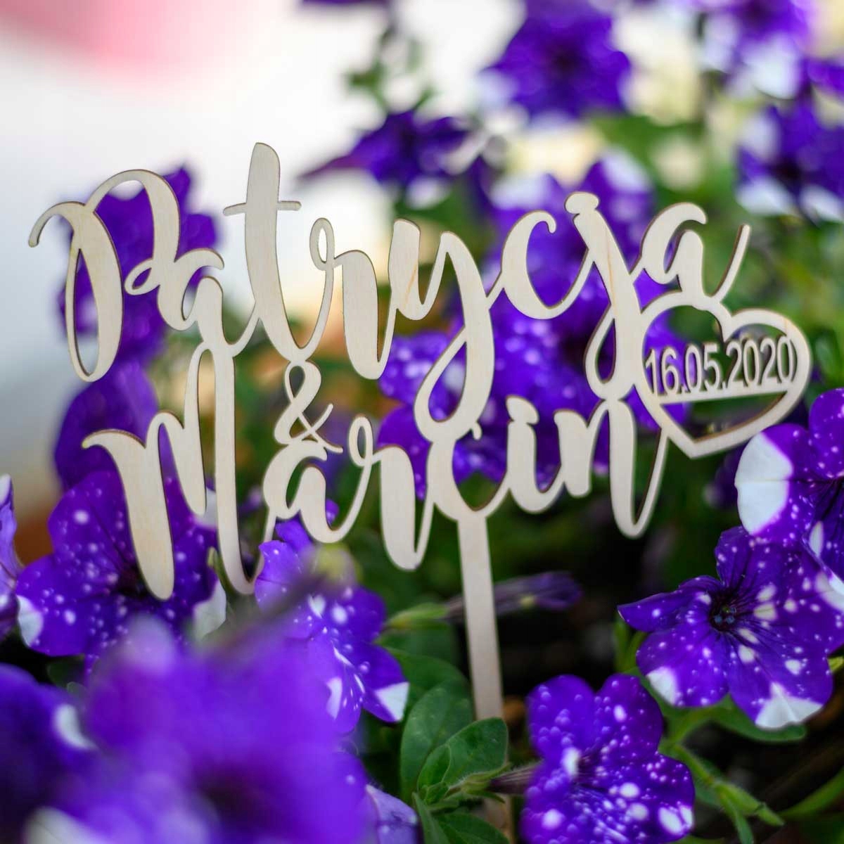 TOPPER NAPIS TORT WESELE IMIONA SERCE DATA BIAŁY Marka Lovely Things