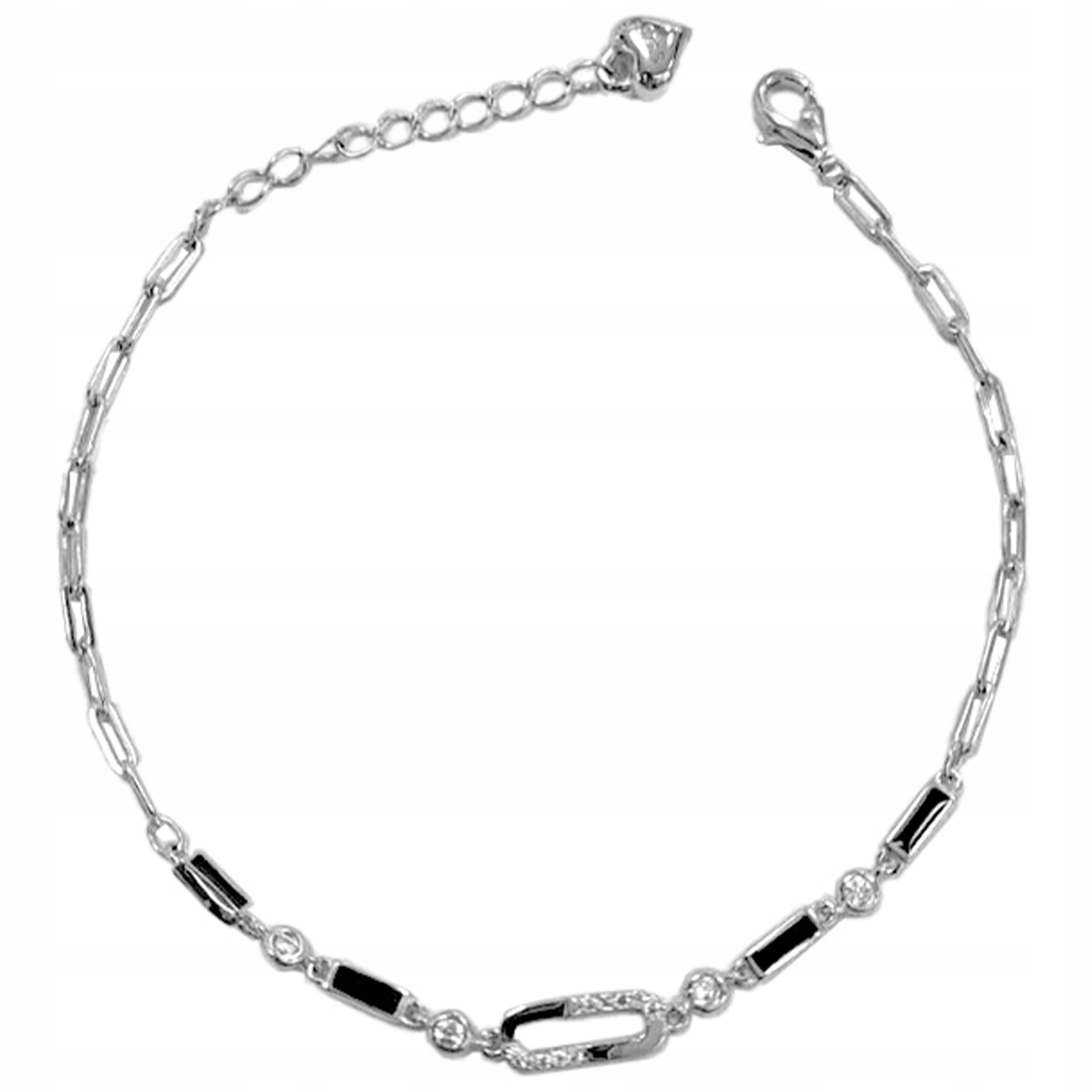 Stříbrný náramek 925 s velkými články s černými obdélníky a zirkony