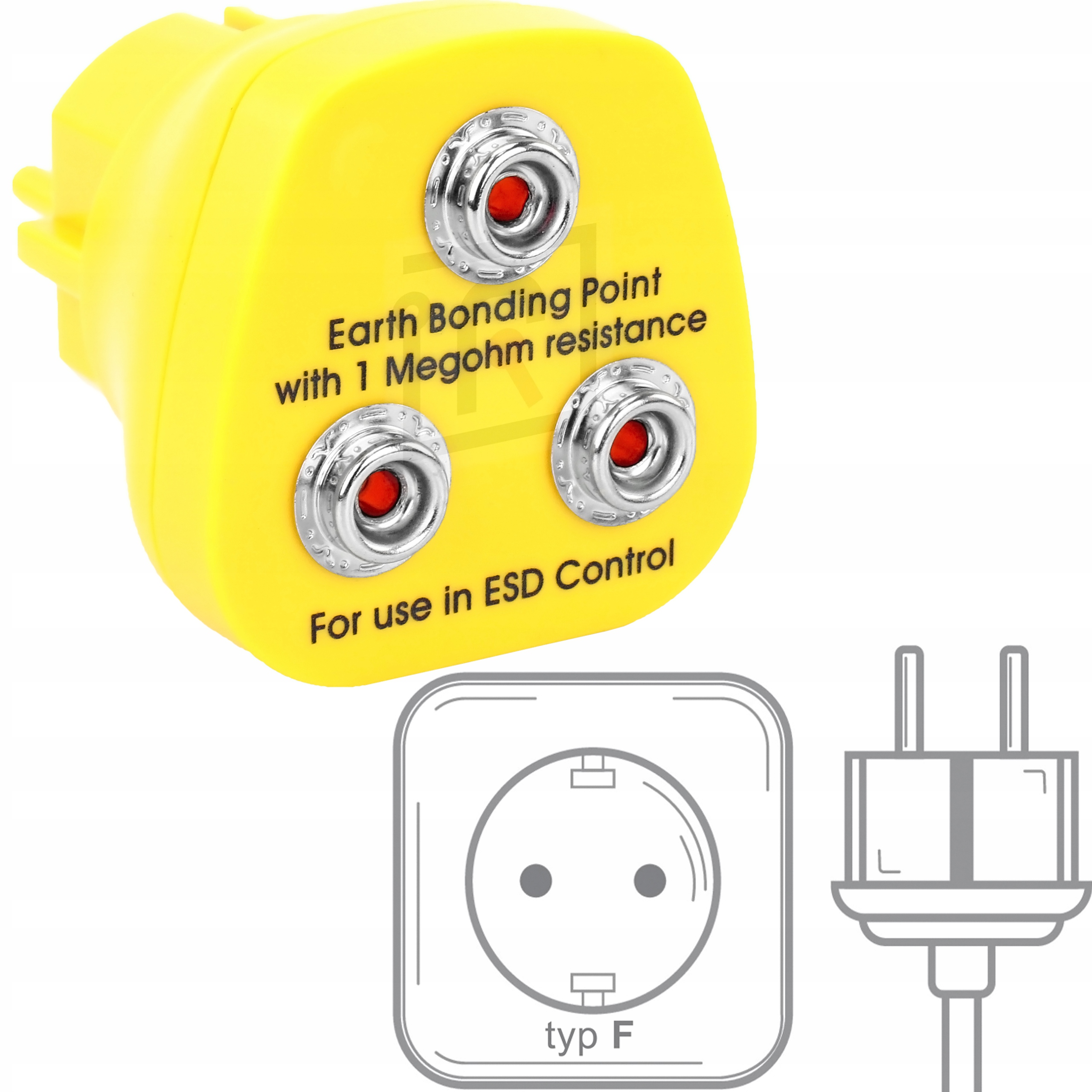 100x Zemnící Zástrčka Esd 230V 3x Klip 10mm 1 MOhm Schuko Standard