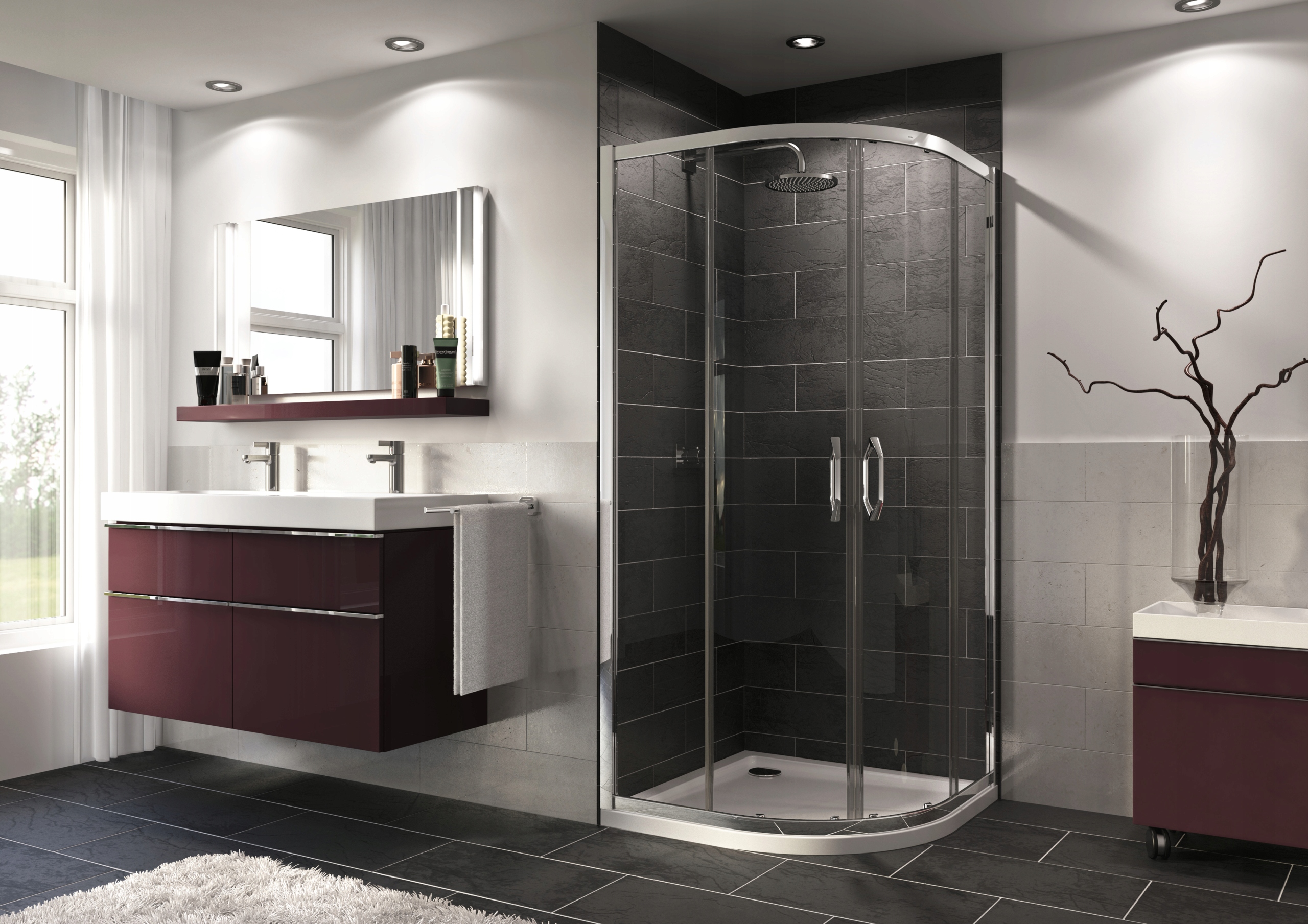 Kabina prysznicowa Ena 2.0 półokrągła 800x800x1900mm R500 srebrna, szkło ha