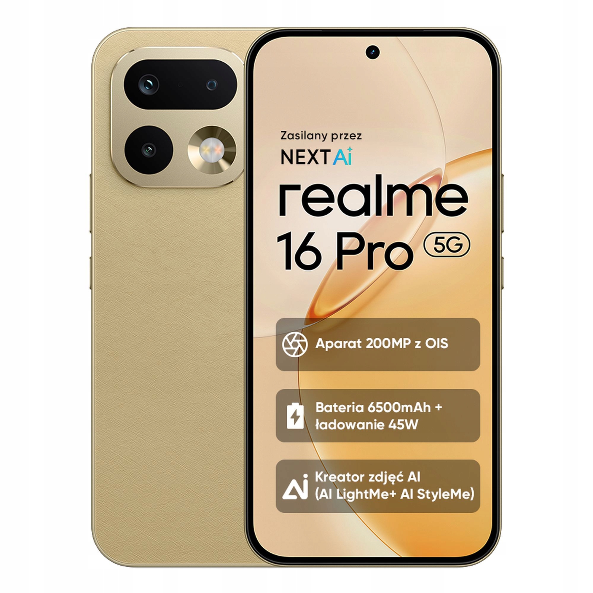 Smartfon realme 16 Pro 8/256GB 6,78” 144Hz 200Mpix 5G Master Gold