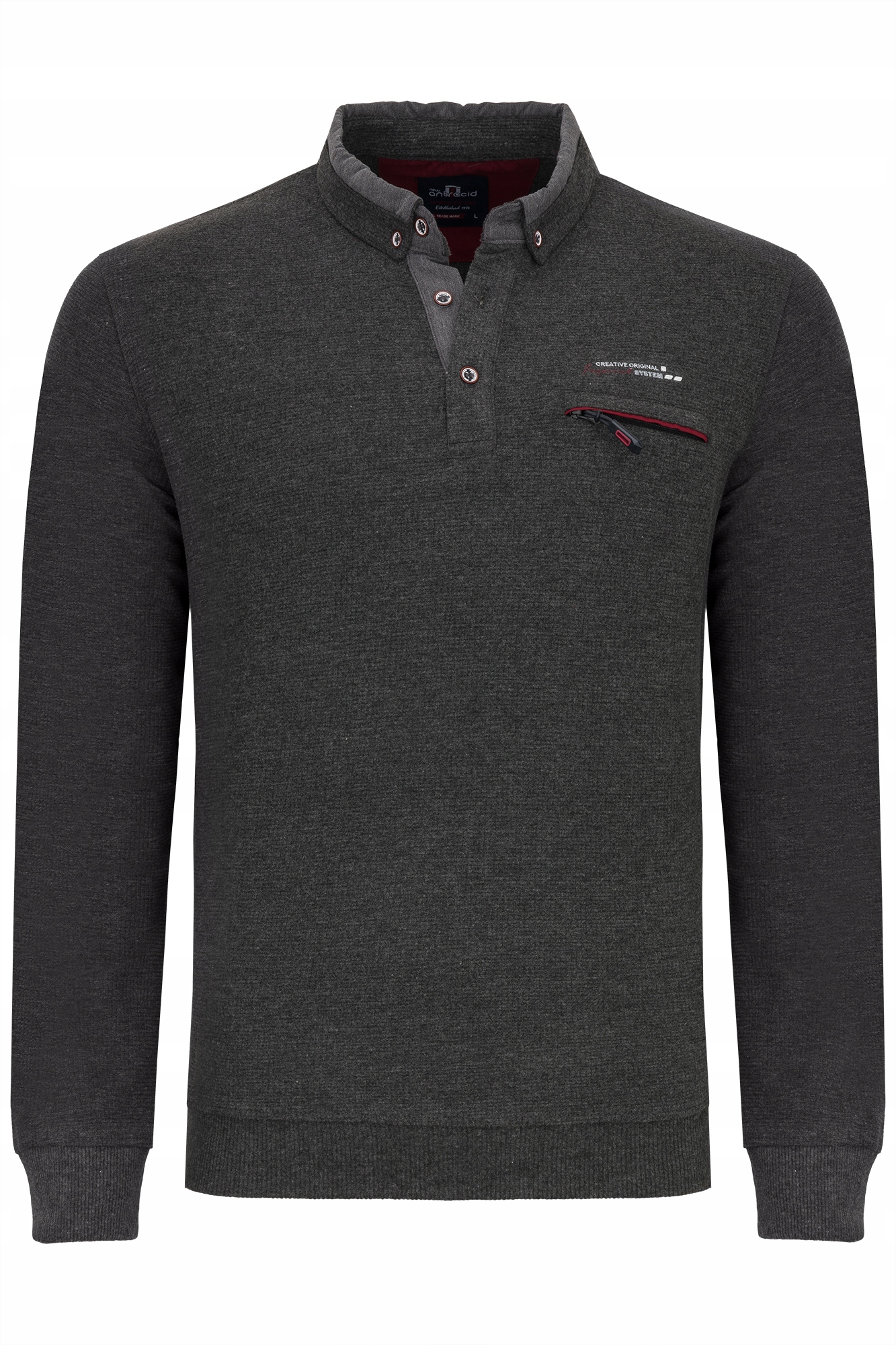 

Sweter Męski Polo Bluza Szara Kieszonka Casual XXL