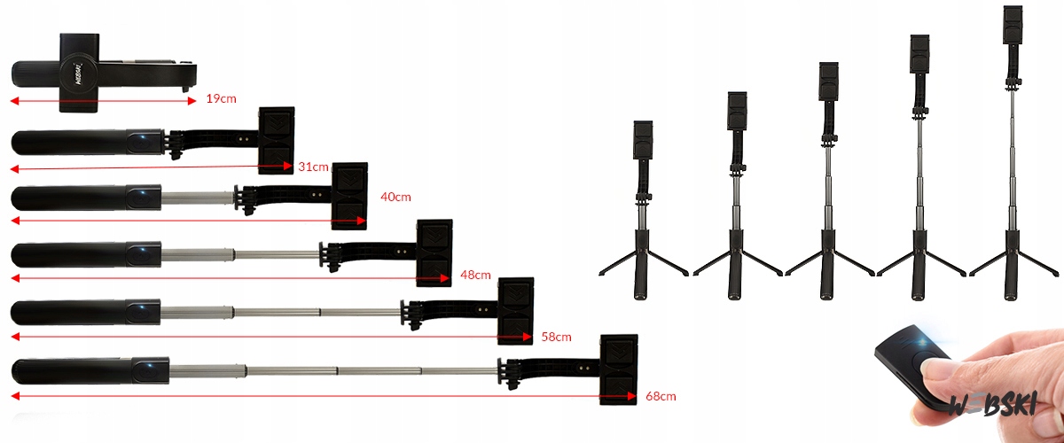 SELFIE-STICK TRIPOD STATYW KIJ OBROTOWY Z GIMBALEM DO TELEFONÓW APARATÓW Model H5