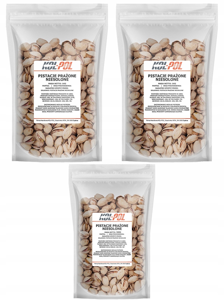 Pistacje Prażone Niesolone 2,5kg Naturalne duże Kol-pol