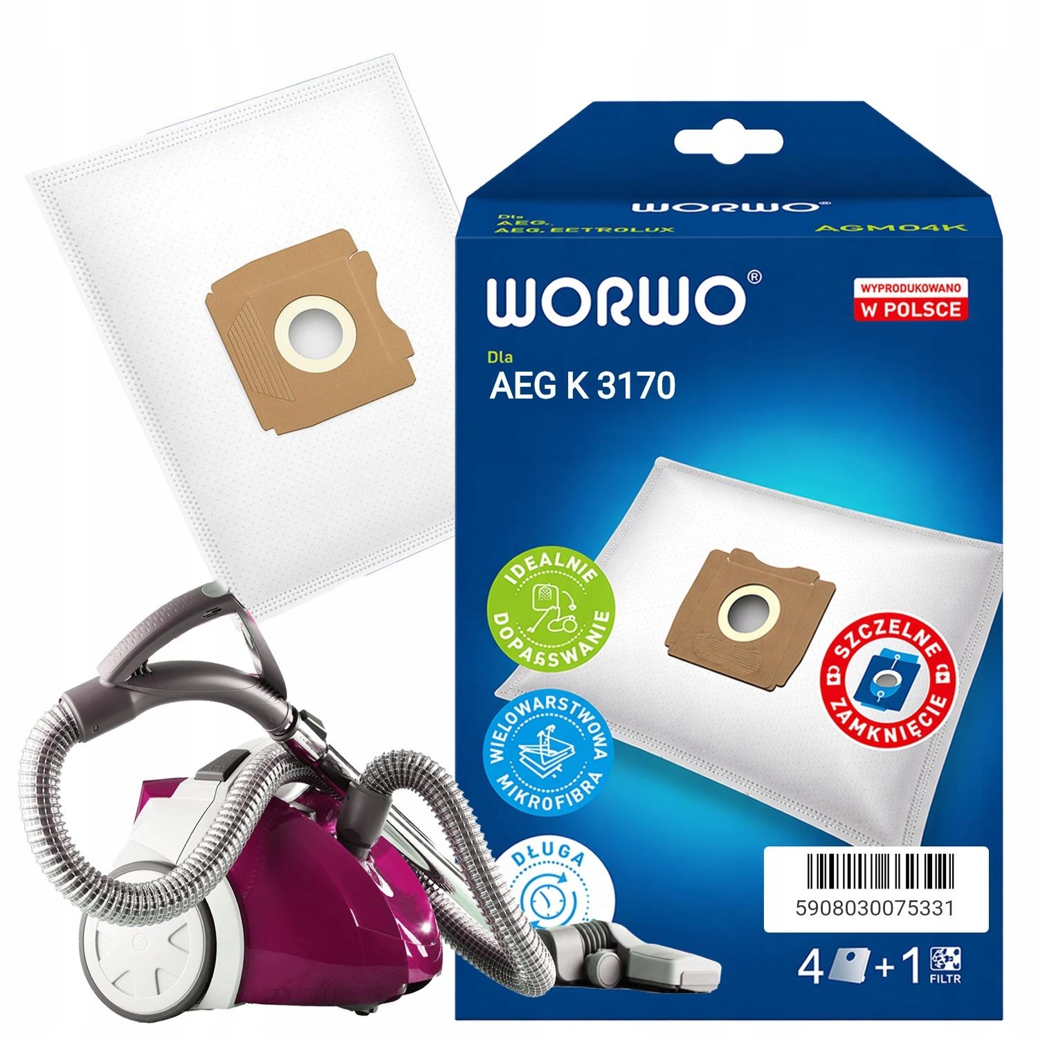 Worki Do Odkurzacza Aeg K 3170 AGMB01, 4 Sztuki, Filtr,