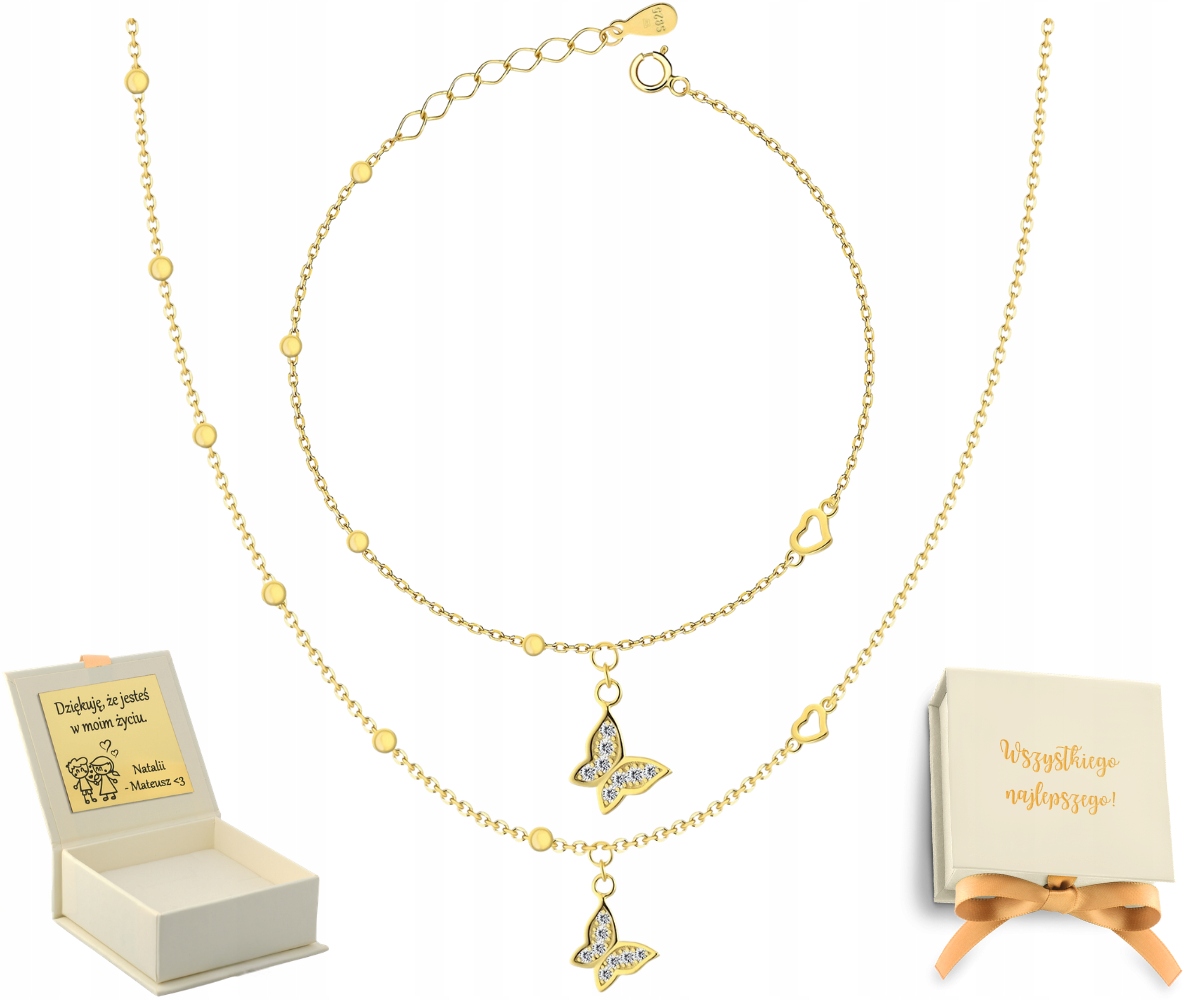 Náramek A Náhrdelník Komplet S Motýlem Pozlacený Stříbro 925