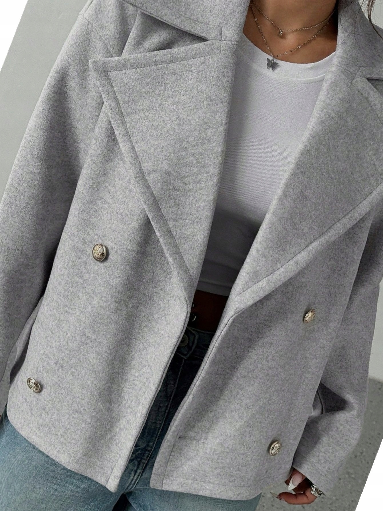 Dámský kabát Casual Dvouřadý Oversize Šedý Oversize L 40
