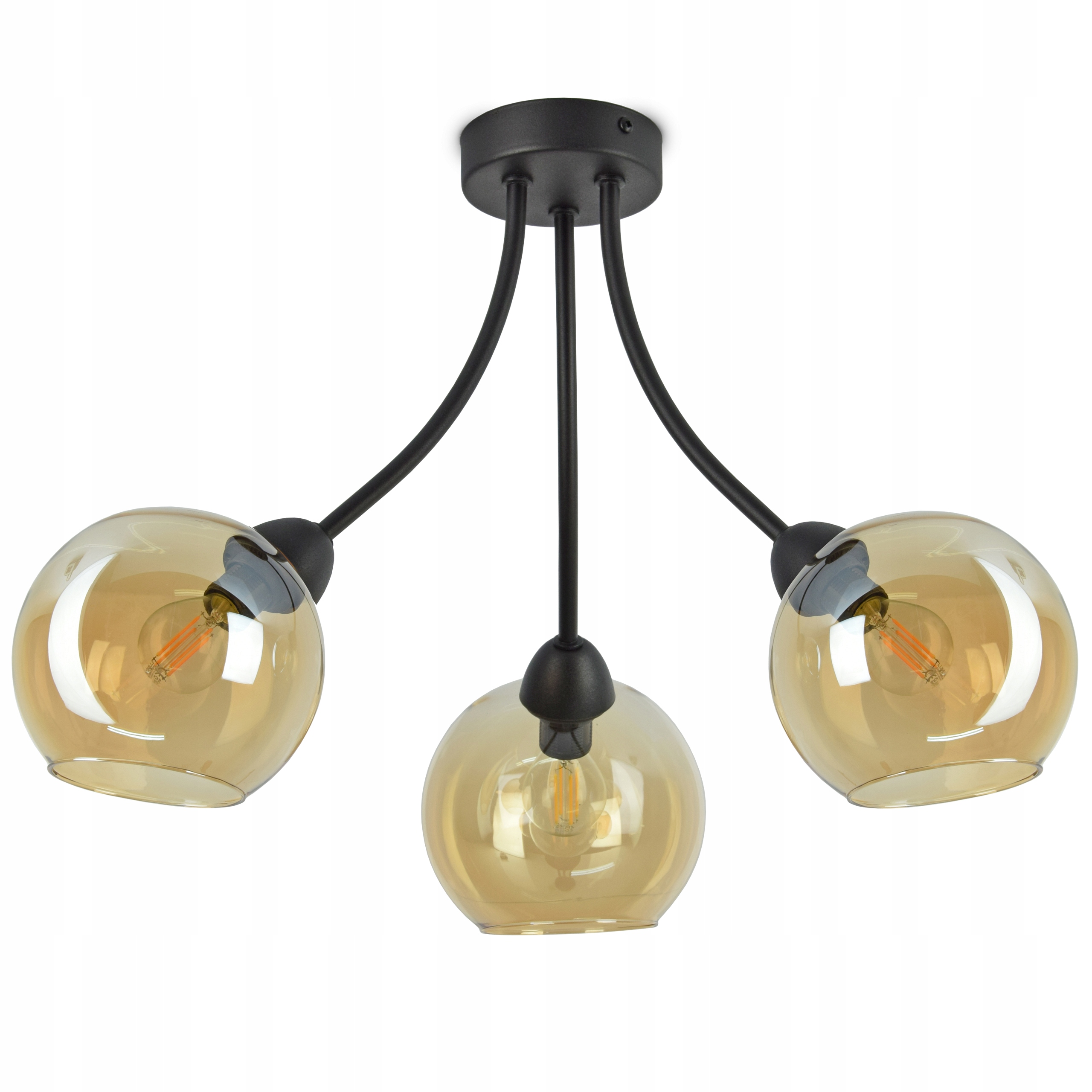 

Lampa Sufitowa Plafon Trzy Szklane Kule Miód Led