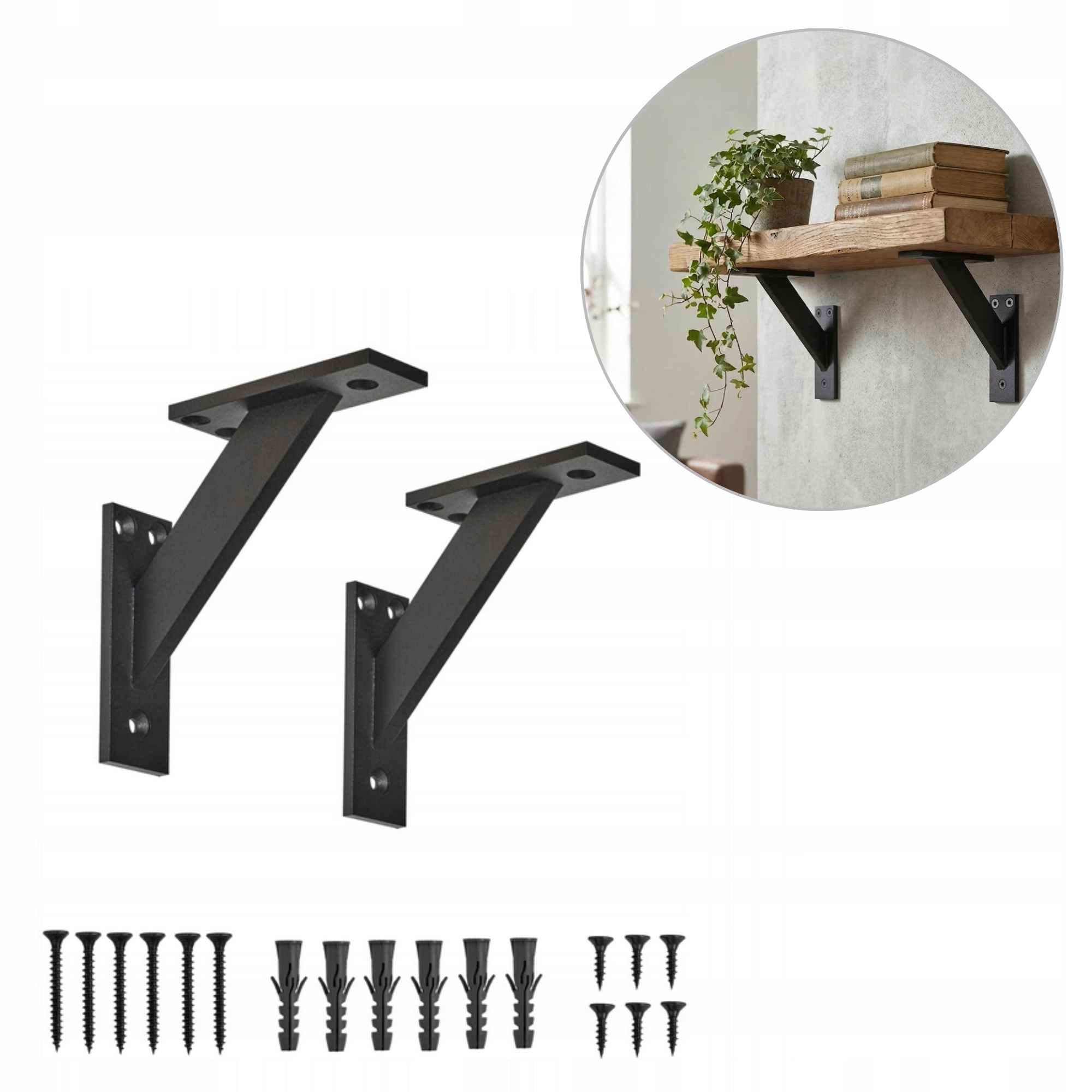 2 x Konzole Na Polici Pod Poličku Držák Loft Černý 120 mm Vruty