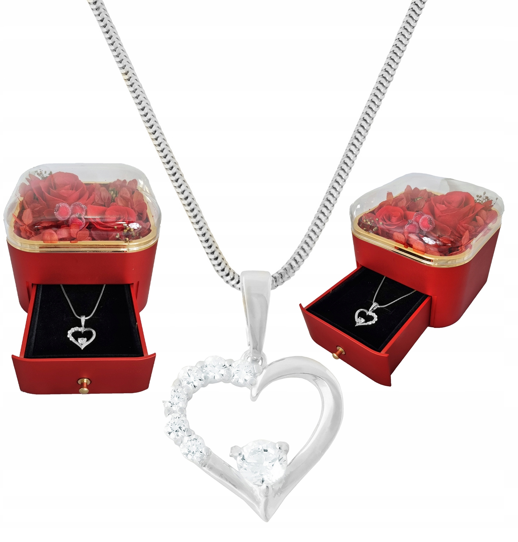 Stříbrný náhrdelník Krásné srdce s zirkony Dárek k Vánocům 60 cm