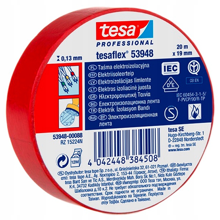 

Taśma elektroizolacyjna Pvc Tesa 19mm 20m Czerwona