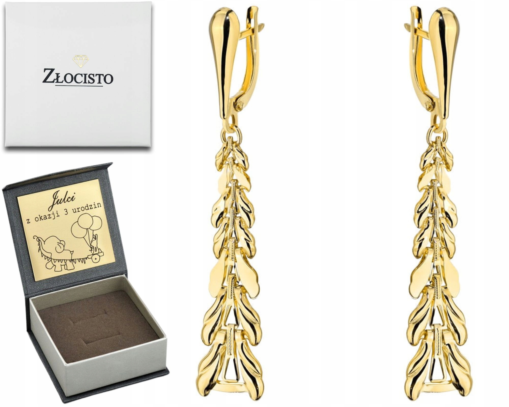 Zlaté Náušnice Závěsné Anglické Zapínání Pletené Dlouhé 585 Gravírování