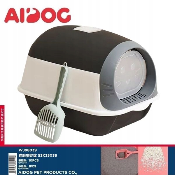 Levně Černá toaleta pro kočky A6 s kočičí tváří 53x35x36 cm