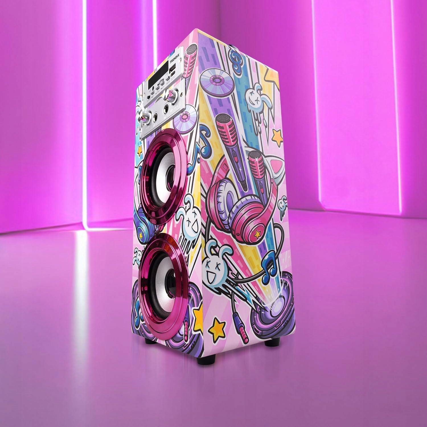 TRENDIX Karaoke Dla Dzieci Różowy Zestaw Z 2 Mikrofonami USB Bluetooth SD — miniatura 7