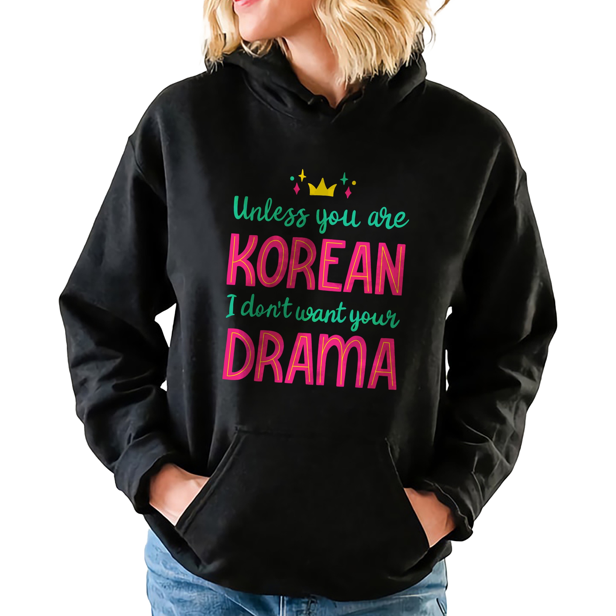 Mikina S Kapucí Černá Korean Drama Korea Japonsko Mix vzorů Velikost XXL