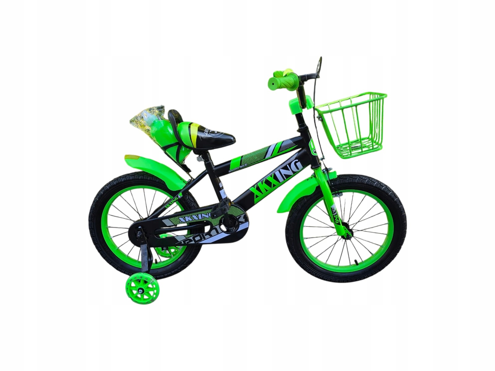 Rower Rowerek Dziecięcy Koło 16 Cali Bmx Koszyk Kółka Zielony Czarny